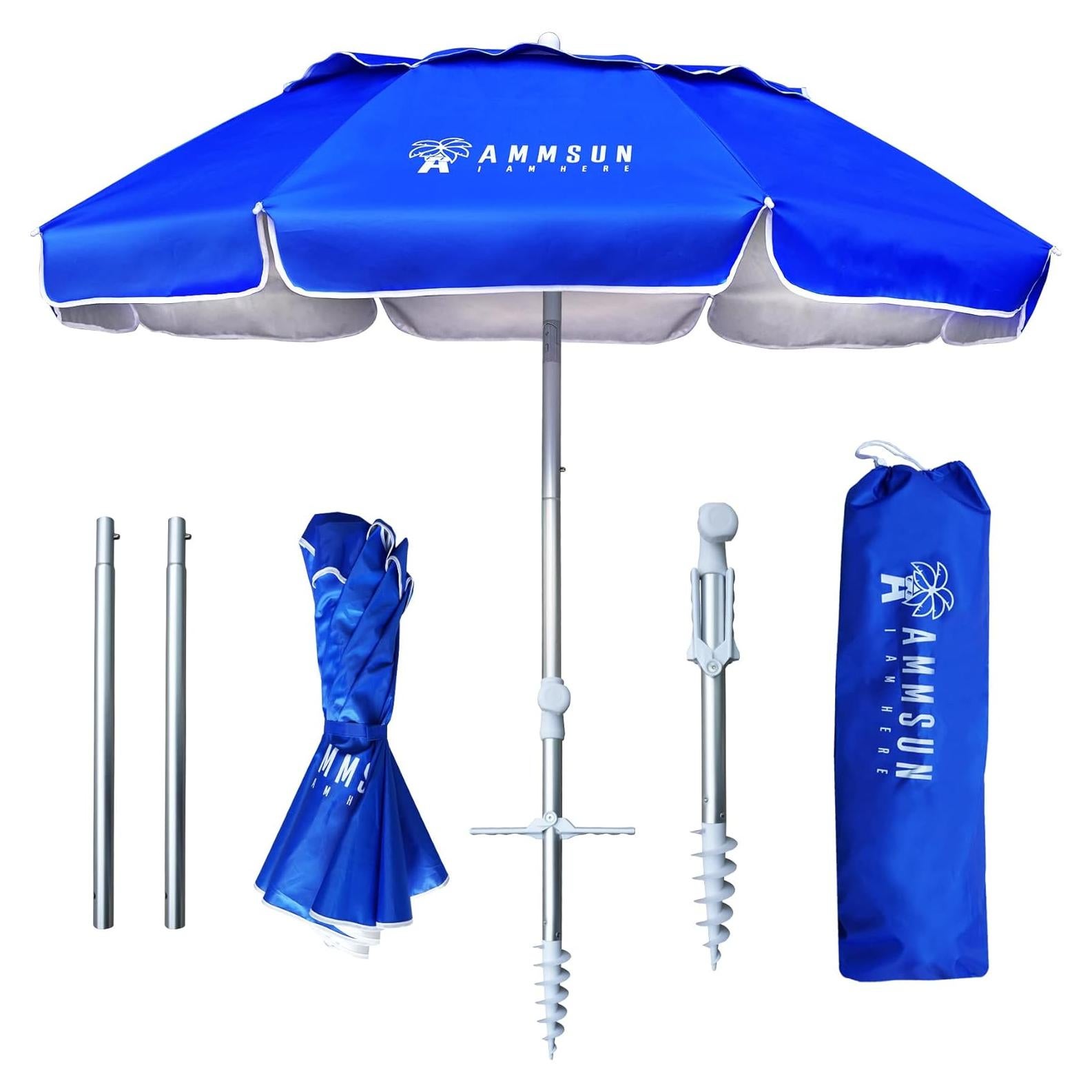 Paraguas de Playa Plegable AMMSUN 1.83m Azul Marino UPF 50+