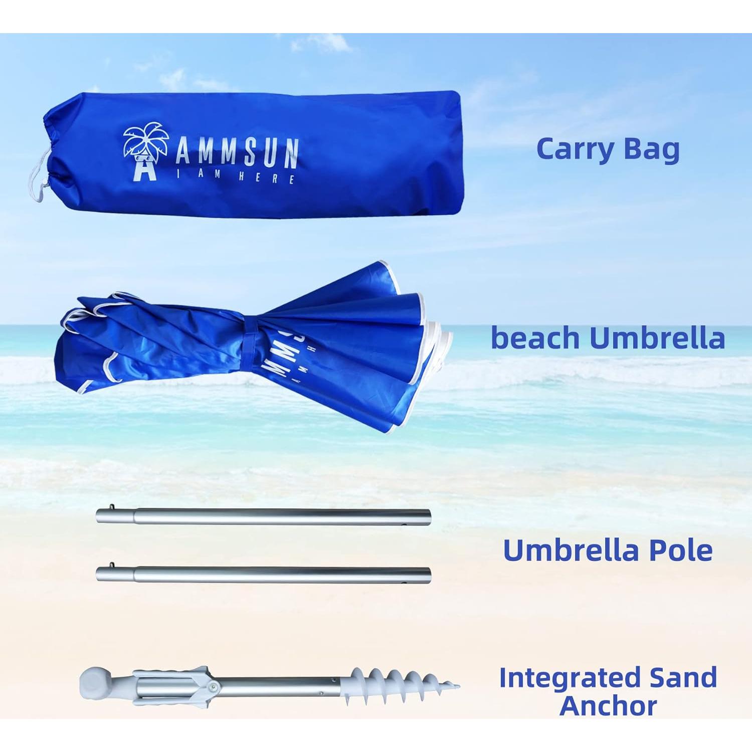 Paraguas de Playa Plegable AMMSUN 1.83m Azul Marino UPF 50+