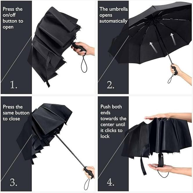 Paraguas Plegable Automático Noori Bros Negro 94 cm Resistente Viento