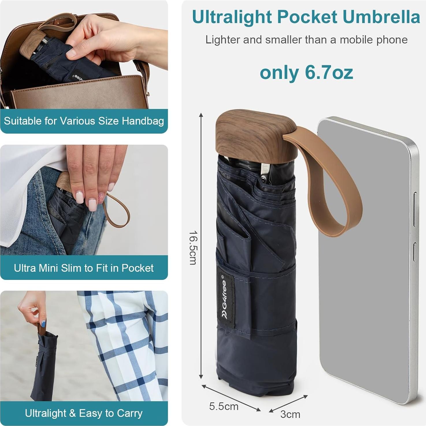 Paraguas Plegable G4Free Azul Marino Ultra-Ligero 190g UV 50+