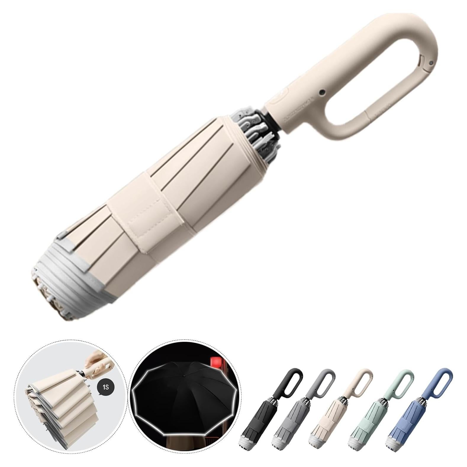 Paraguas Invertido Automático SSFUN Beige con Hebilla y Reflectante