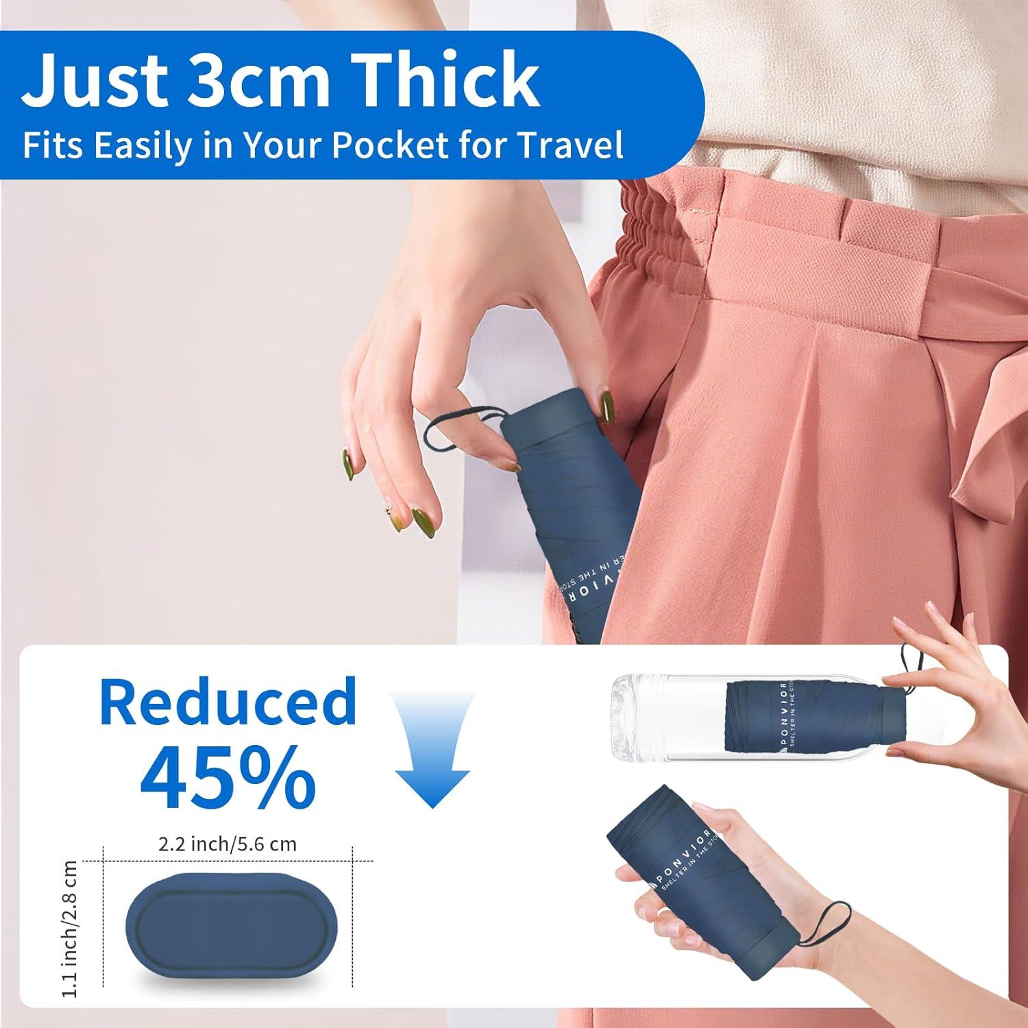 Paraguas Compacto Ponviora Azul Marino Plegable UPF 50+