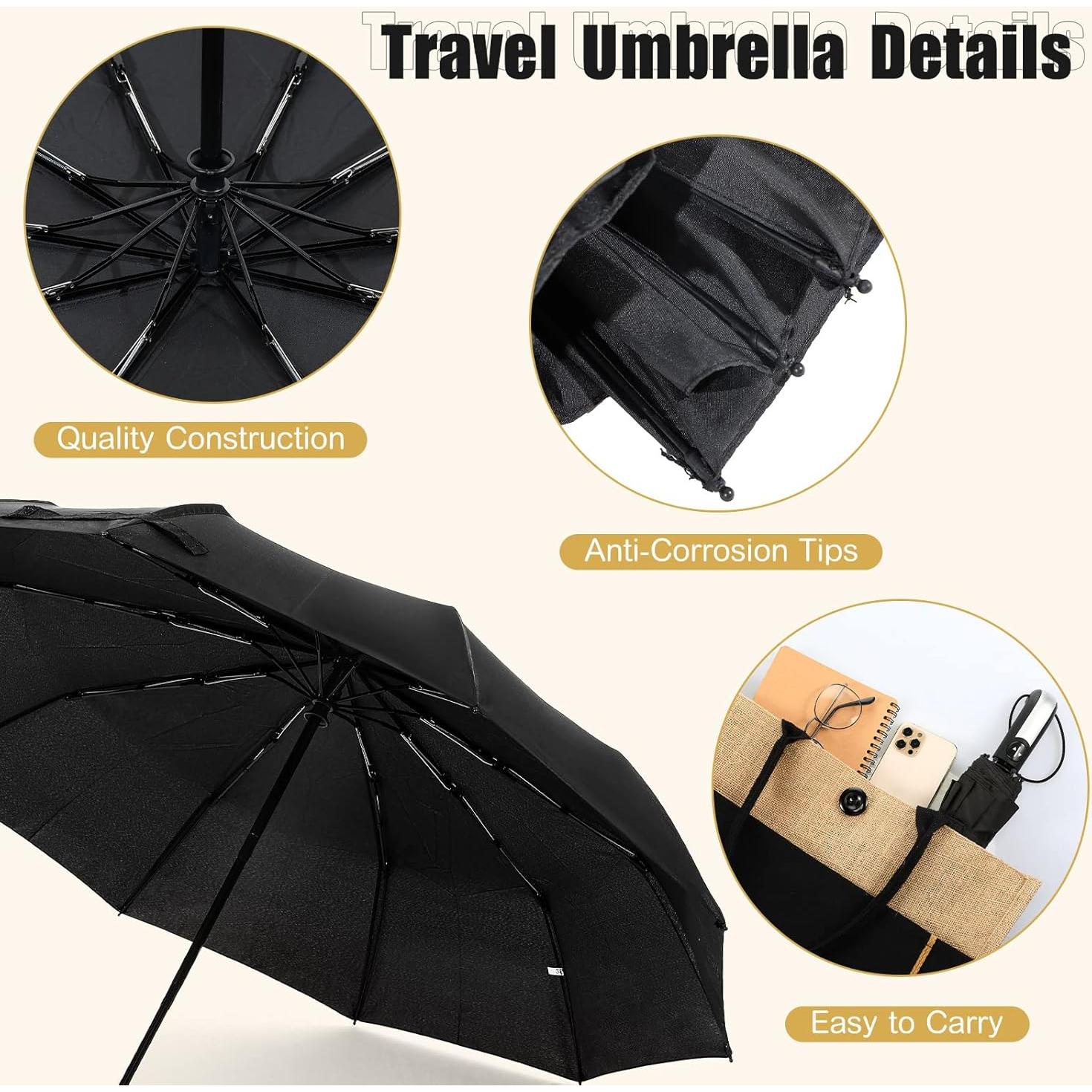 Paquete de 10 Paraguas Plegables LEIFIDE Automáticos Negros