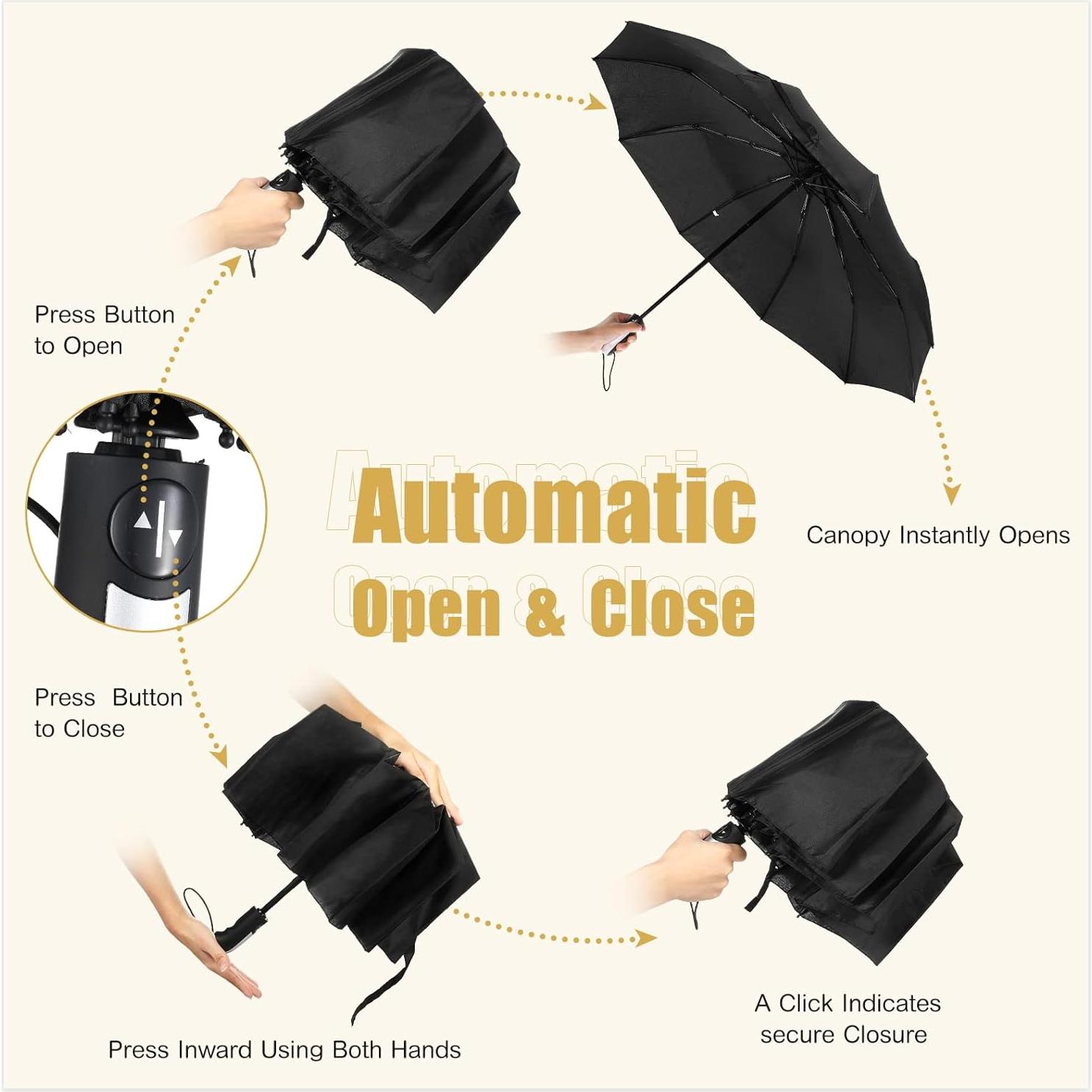 Paquete de 10 Paraguas Plegables LEIFIDE Automáticos Negros