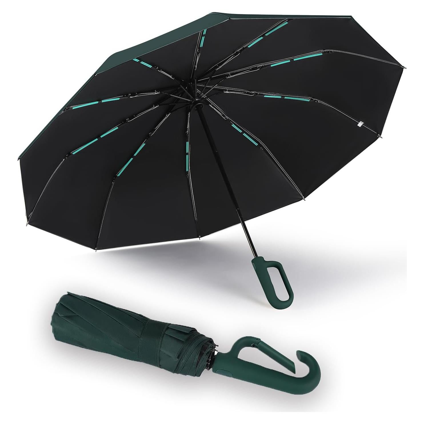 Paraguas Plegable Automático Mustarpicking Verde Oscuro 10 Varillas