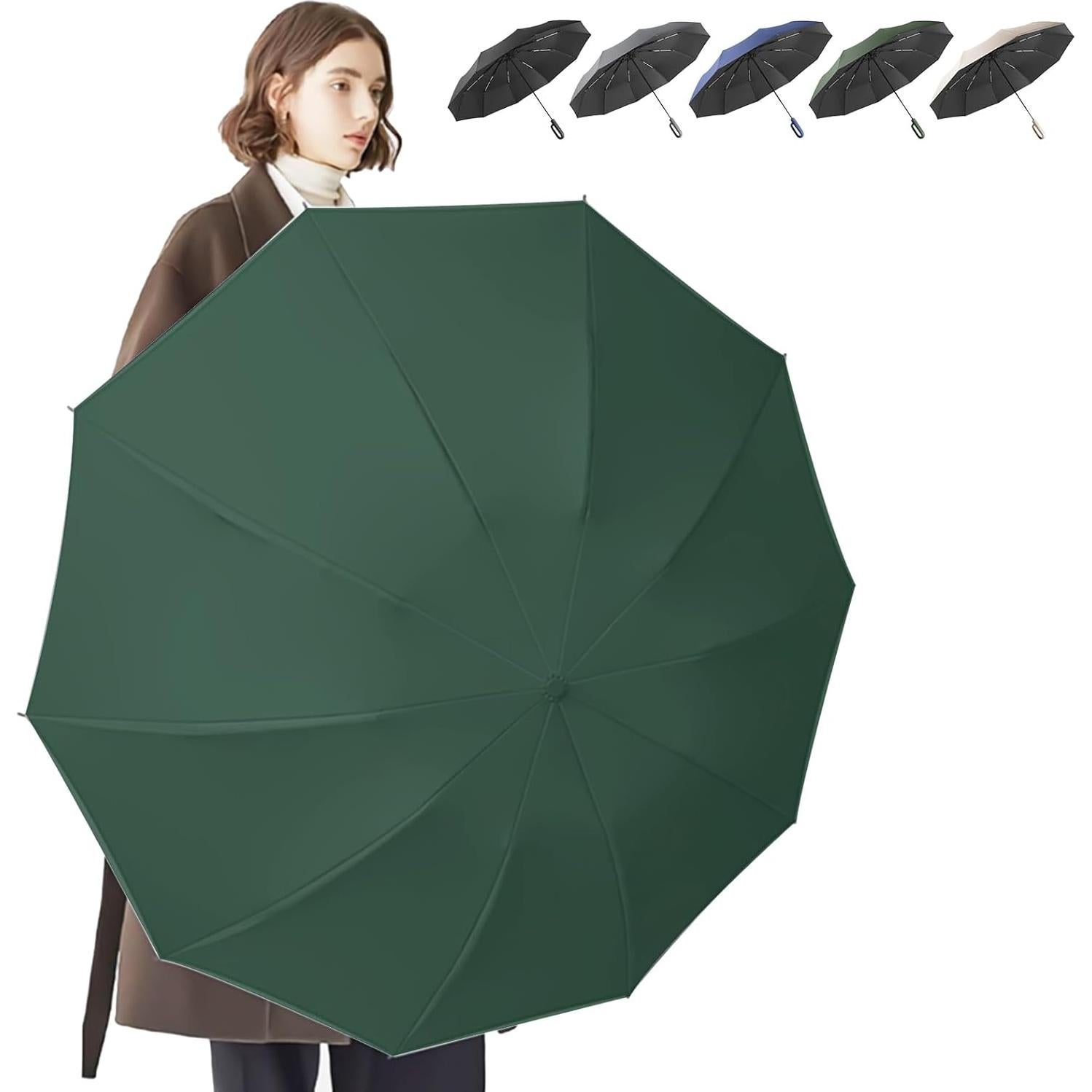 Paraguas Plegable Automático Mustarpicking Verde Oscuro 10 Varillas