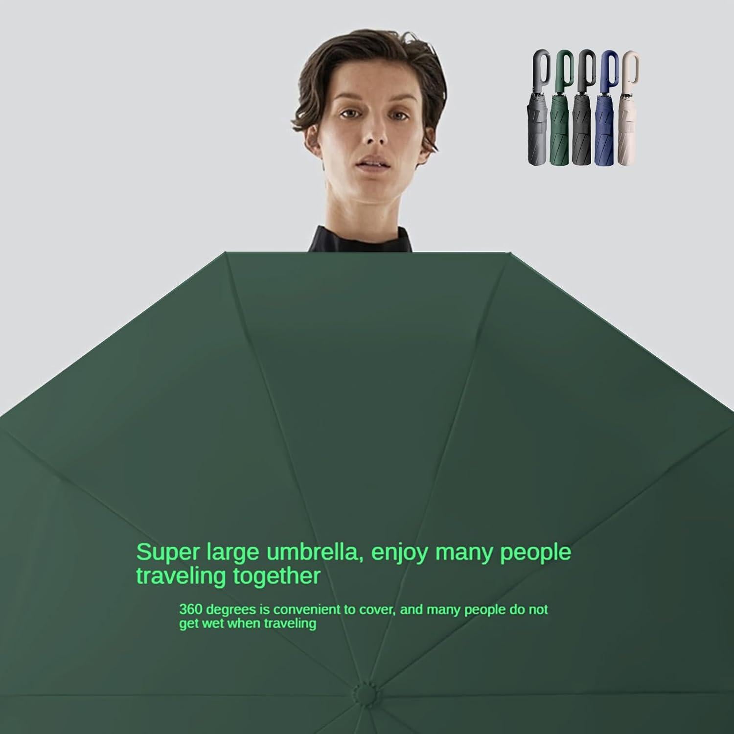 Paraguas Plegable Automático Mustarpicking Verde Oscuro 10 Varillas