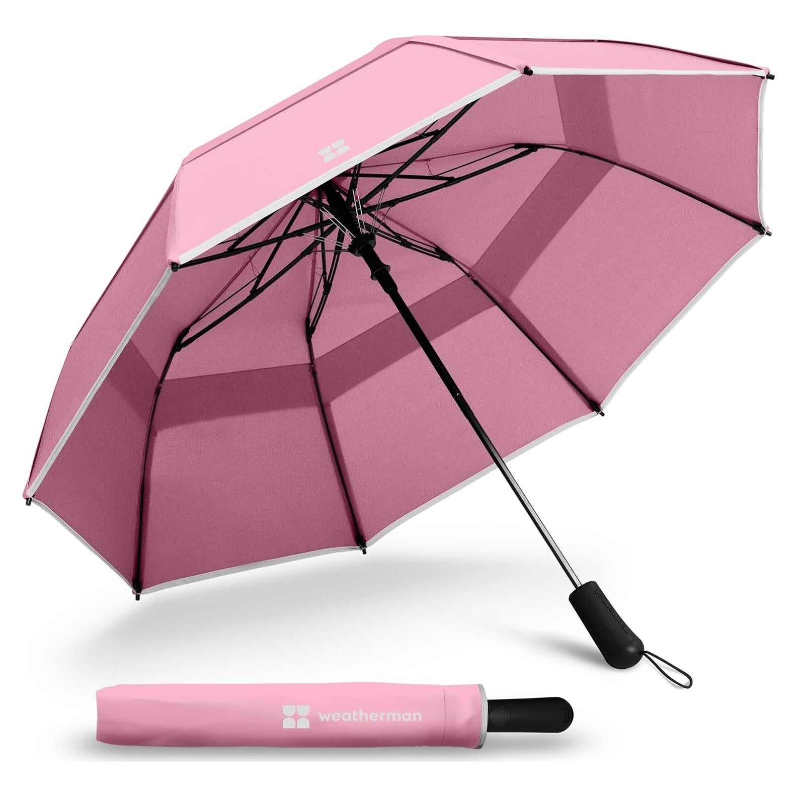 Paraguas Plegable Weatherman Rosa - A Prueba de Viento 88.5 km/h
