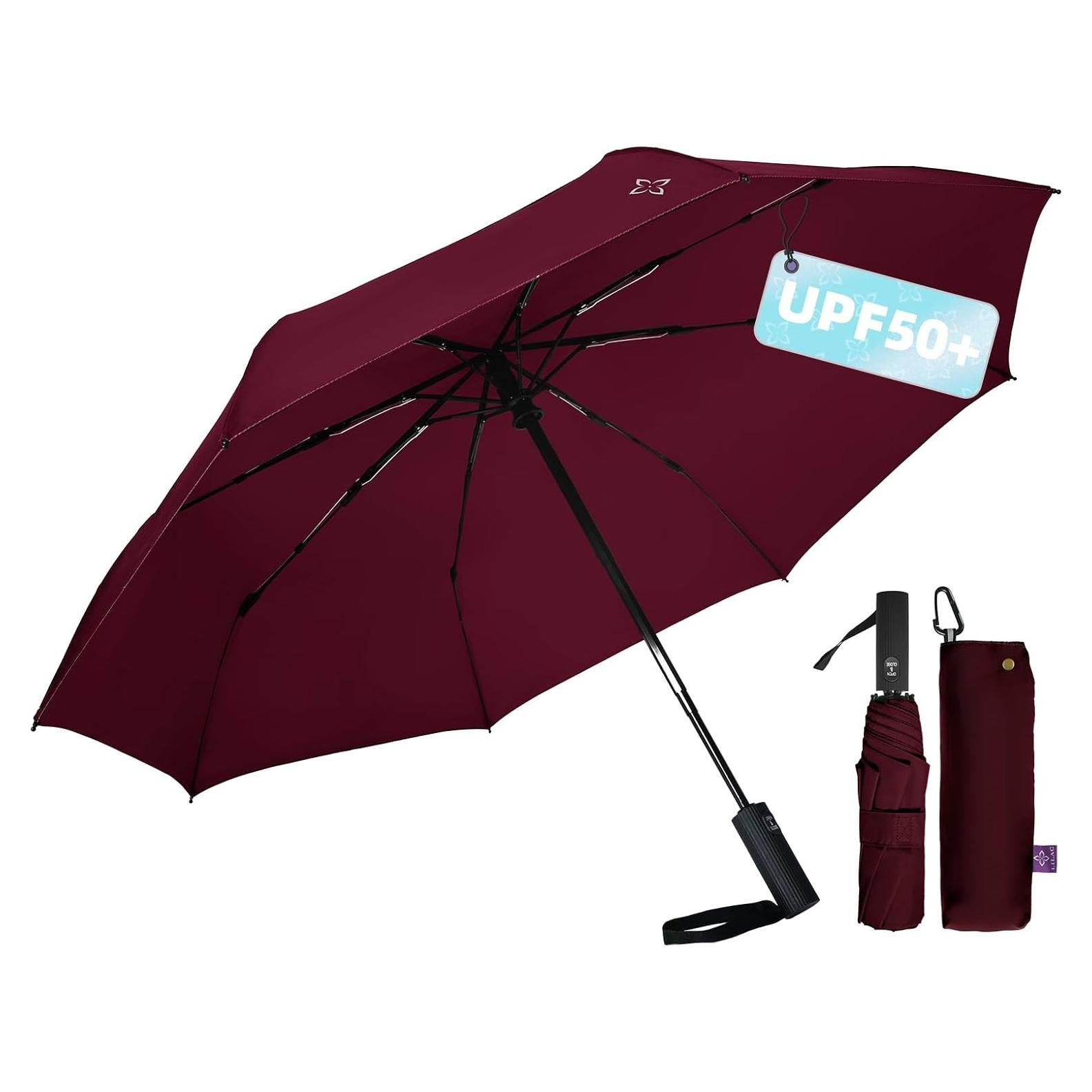 Paraguas UV Lila Burdeos - Plegable, Automático, UPF 50+