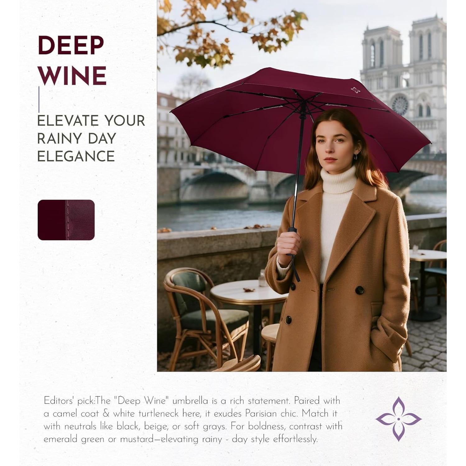 Paraguas UV Lila Burdeos - Plegable, Automático, UPF 50+