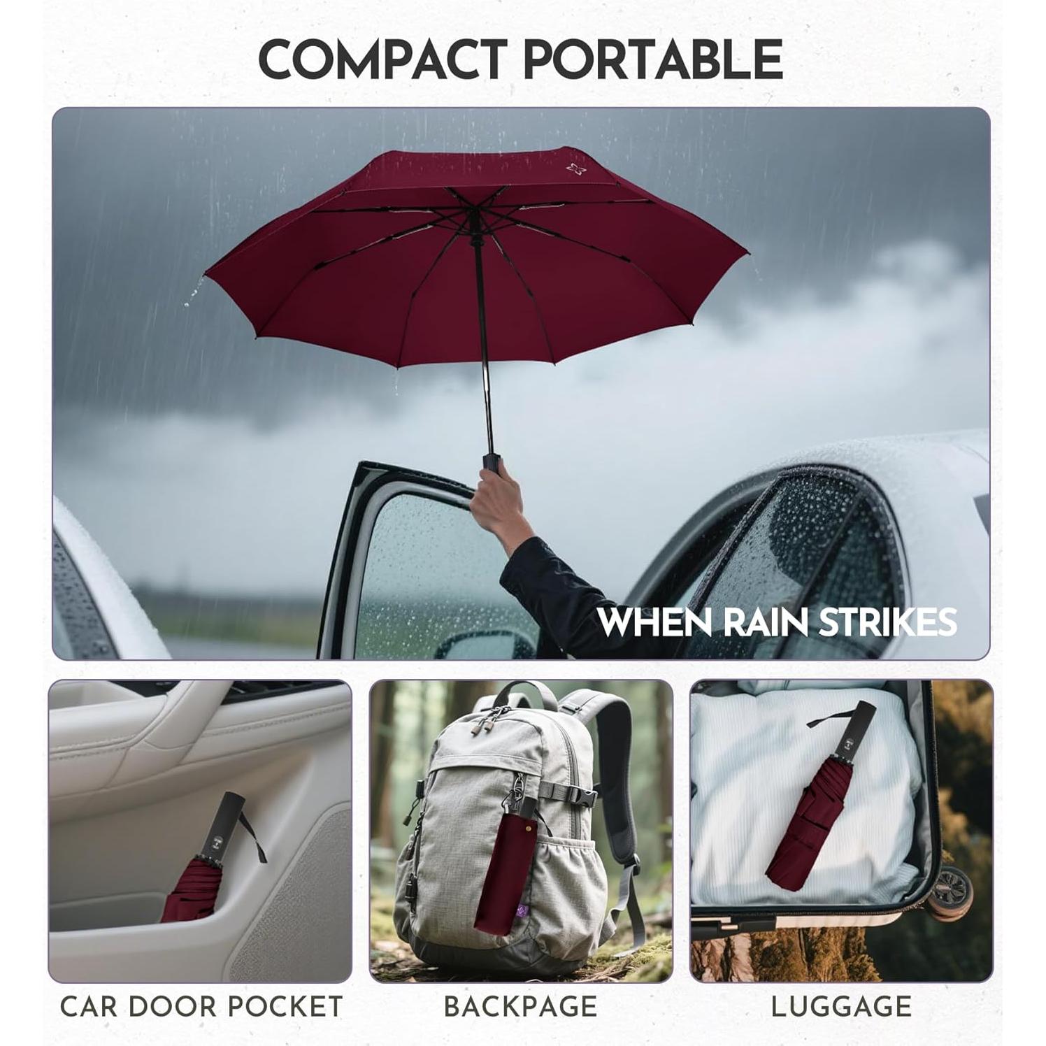 Paraguas UV Lila Burdeos - Plegable, Automático, UPF 50+