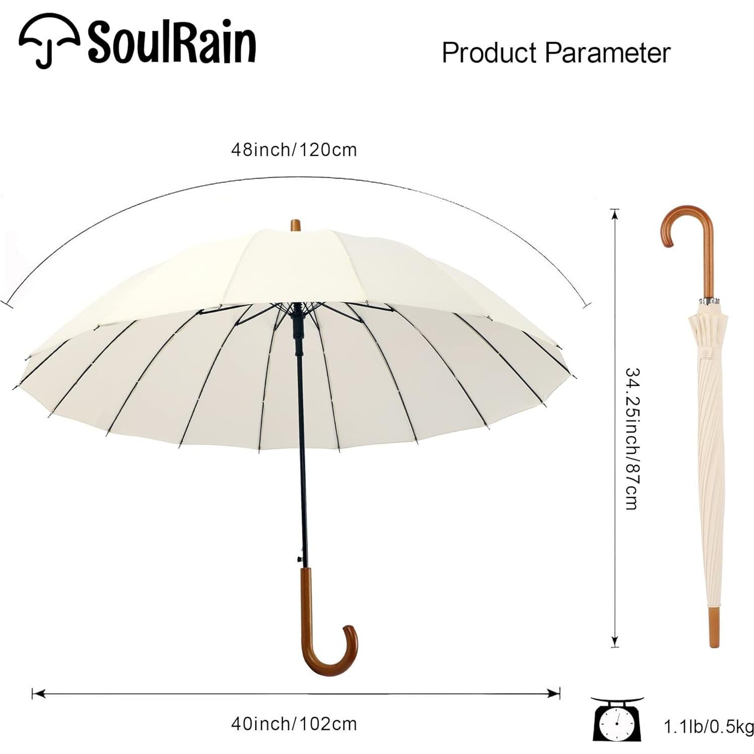 Paraguas Automático SoulRain 16 Varillas 122 cm Mango Madera