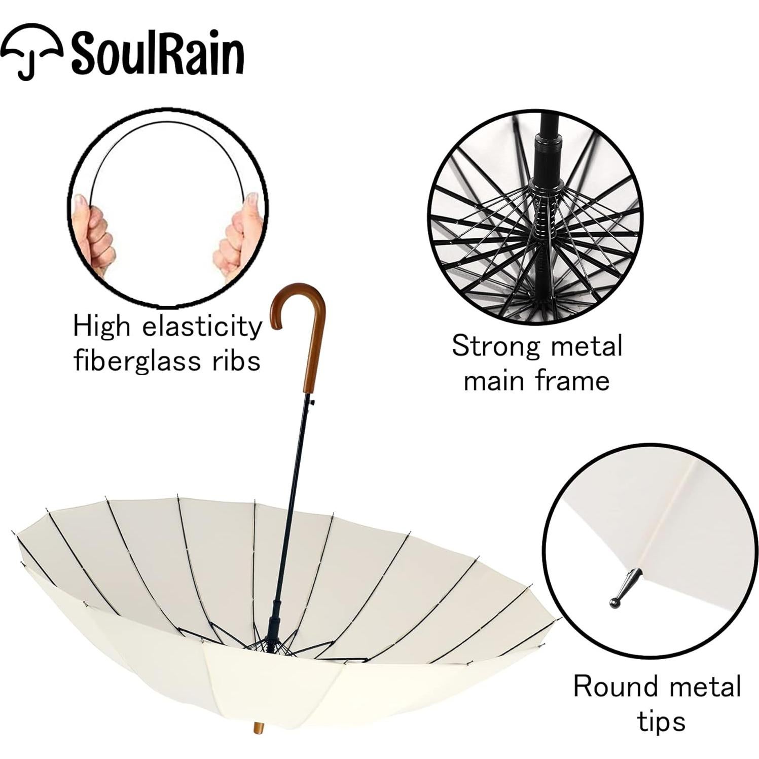 Paraguas Automático SoulRain 16 Varillas 122 cm Mango Madera