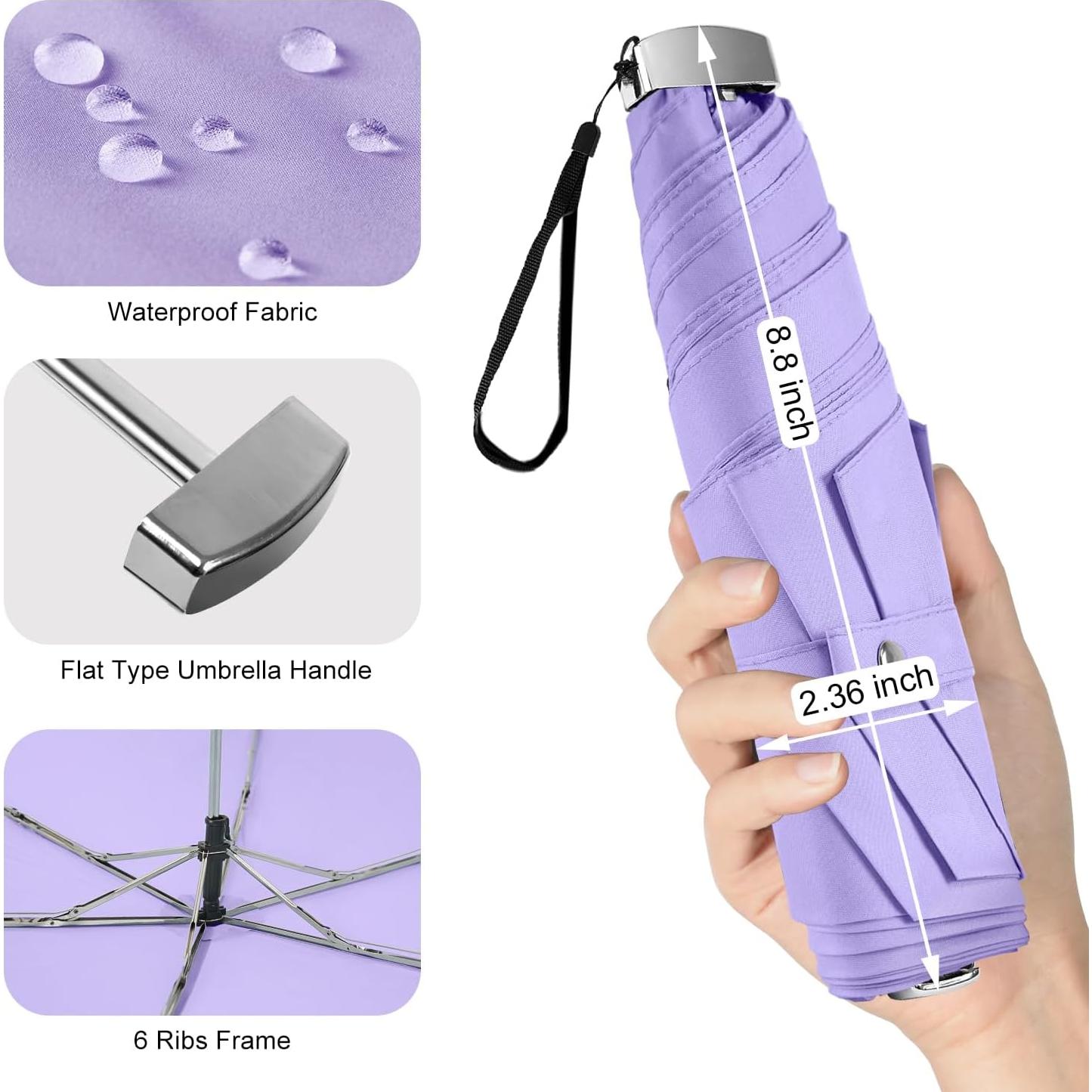 Paraguas Mini Lejorain Plegable Negro 100 cm Ligero Compacto