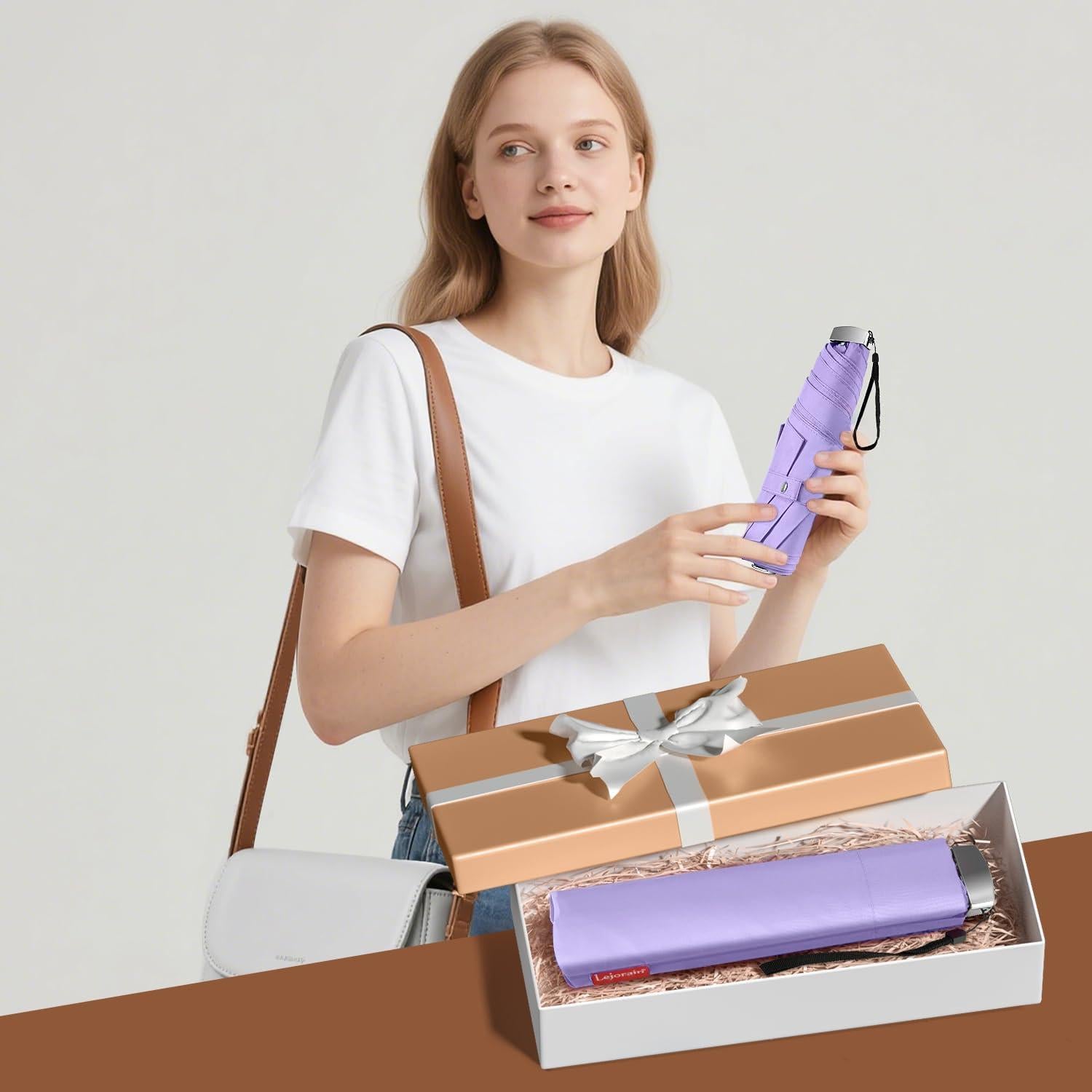 Paraguas Mini Lejorain Plegable Negro 100 cm Ligero Compacto