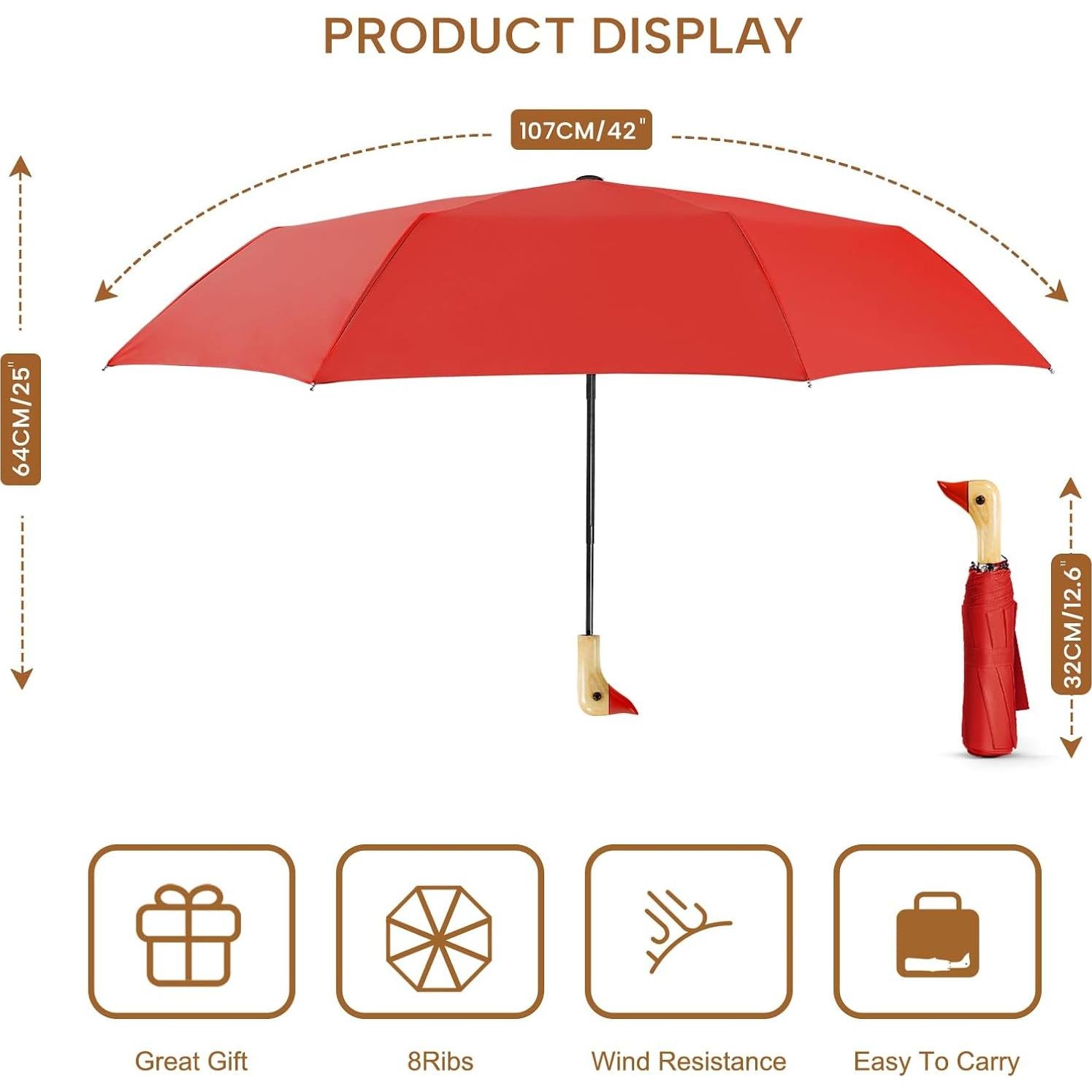 Paraguas Compacto LEAGERA Pato para Niñas 94 cm Plegable