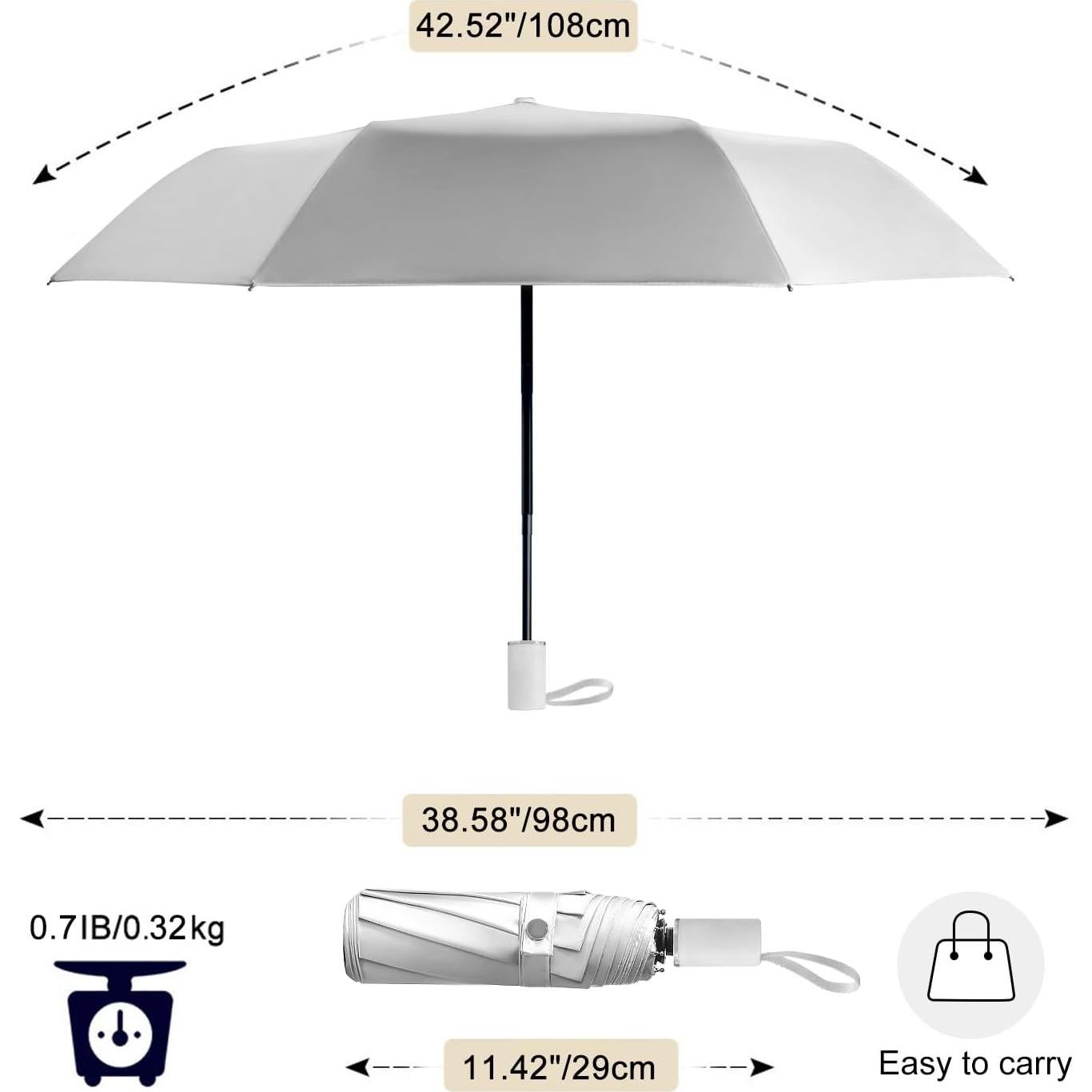 Paraguas Plegable Cuby UV 99% Protección Antiviral Negro