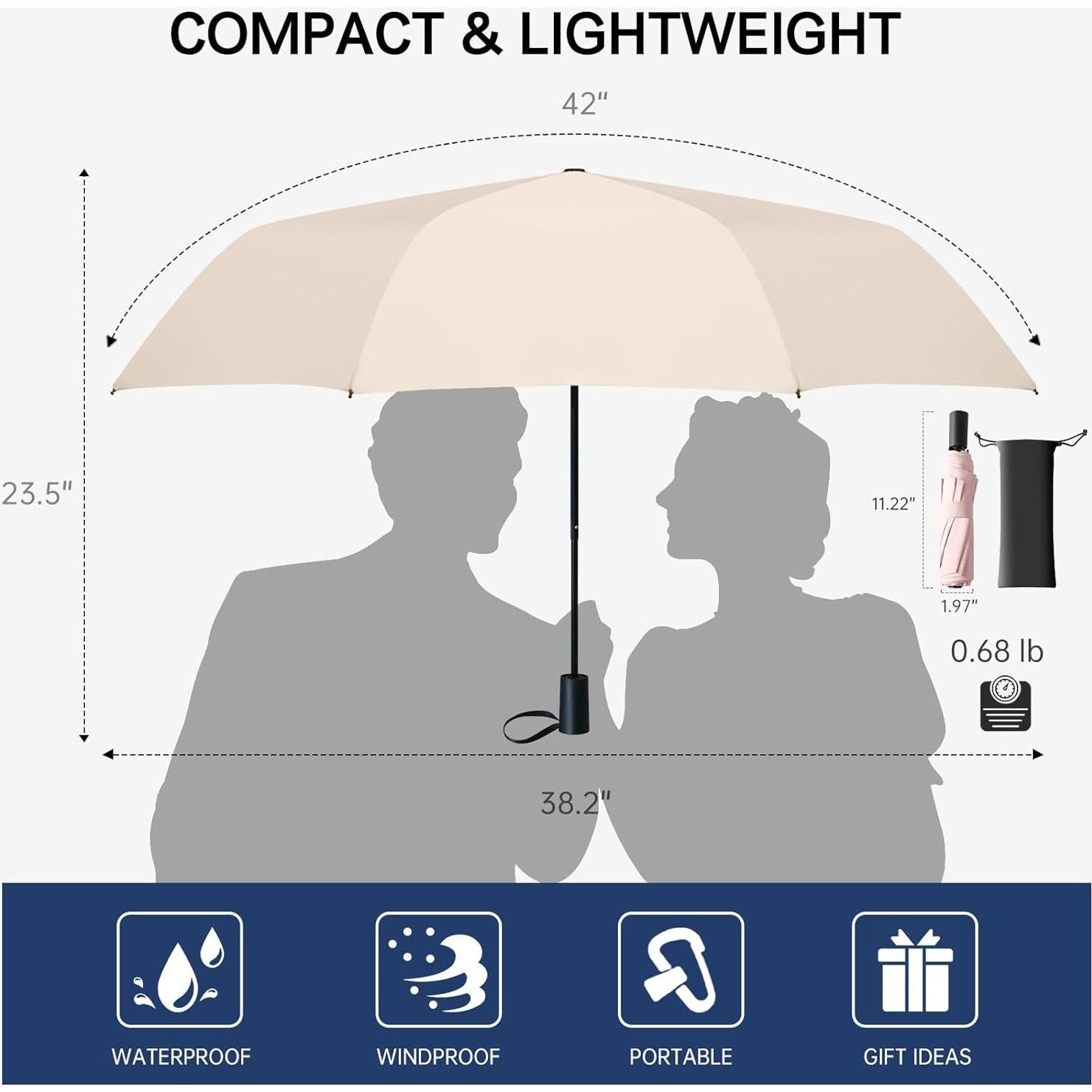 Paraguas Mini Plegable Trenovo Beige UV Impermeable 17.5cm