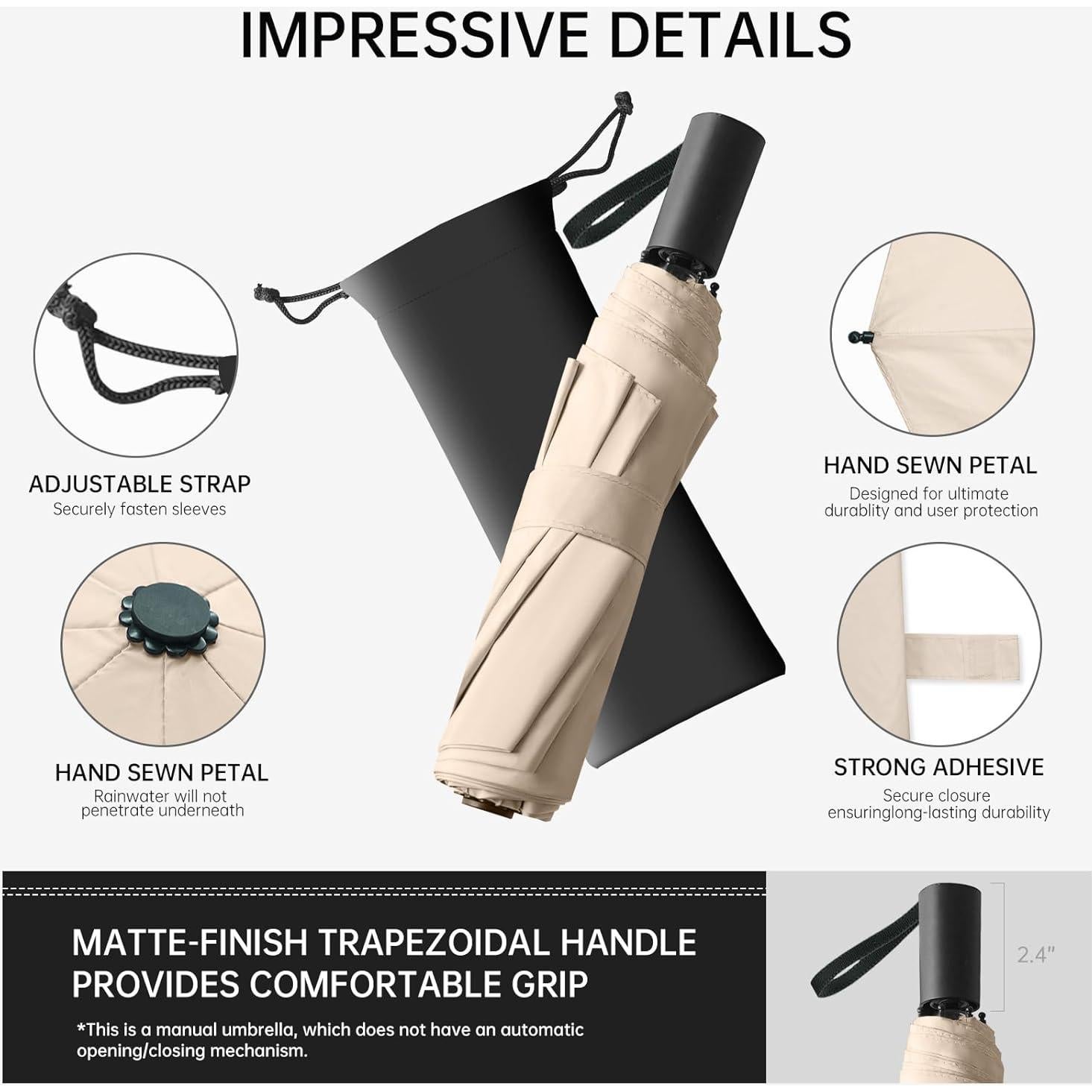 Paraguas Mini Plegable Trenovo Beige UV Impermeable 17.5cm