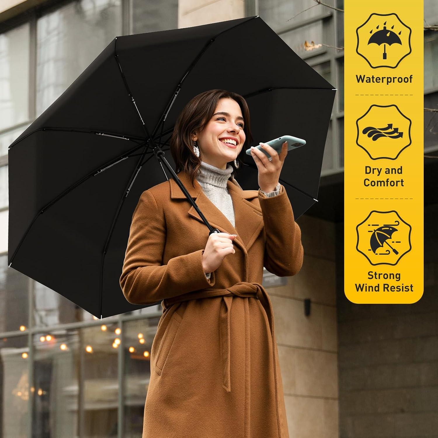 Paraguas Compacto Automático Resistente al Viento Negro