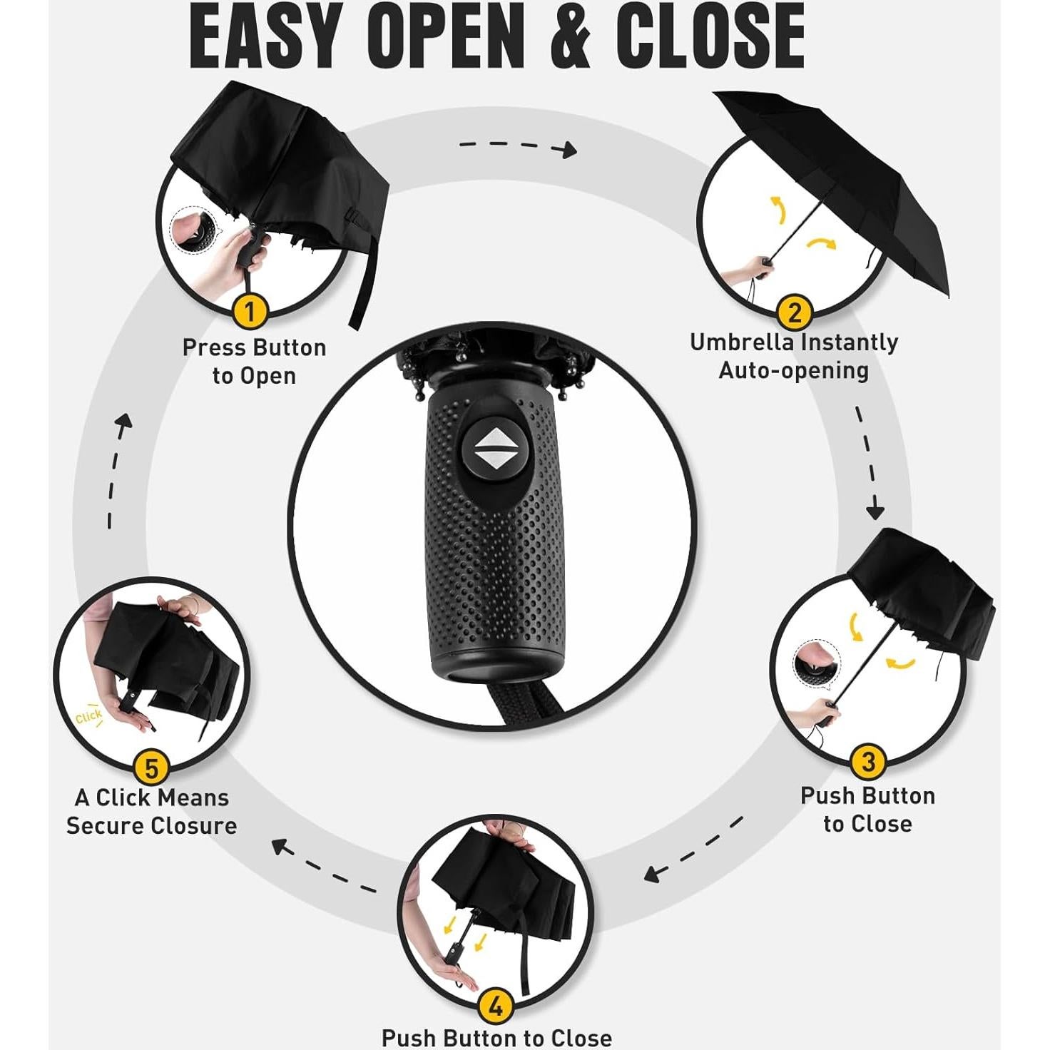 Paraguas Compacto Automático Resistente al Viento Negro