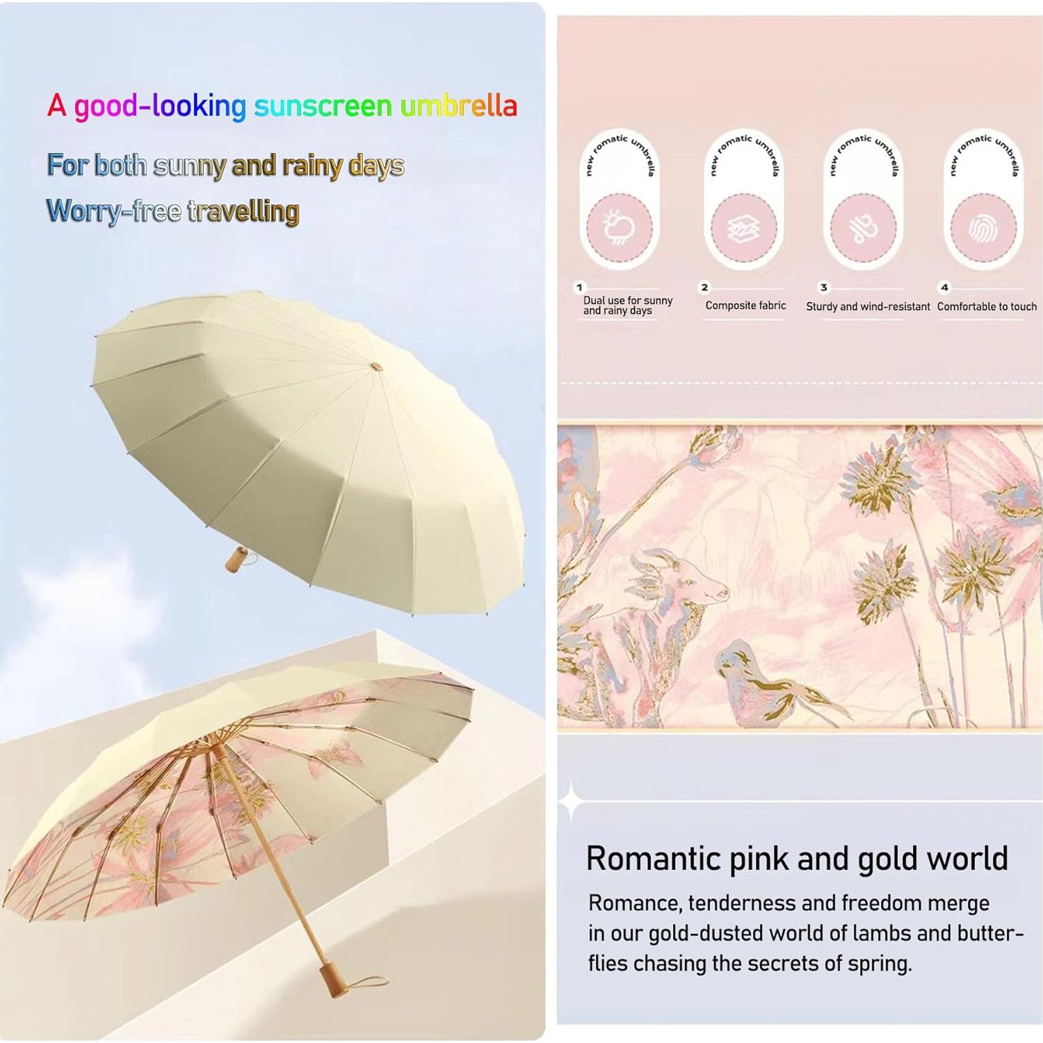 Paraguas Plegable MENHLAGDI UV 50+ Impermeable 1m Rosa