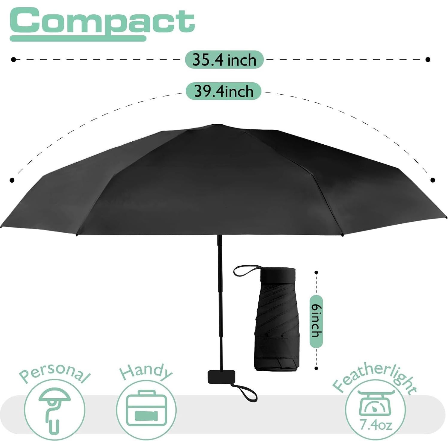 Paraguas Compacto PTGRSWK Mini Plegable 16cm - Ligero y Resistente