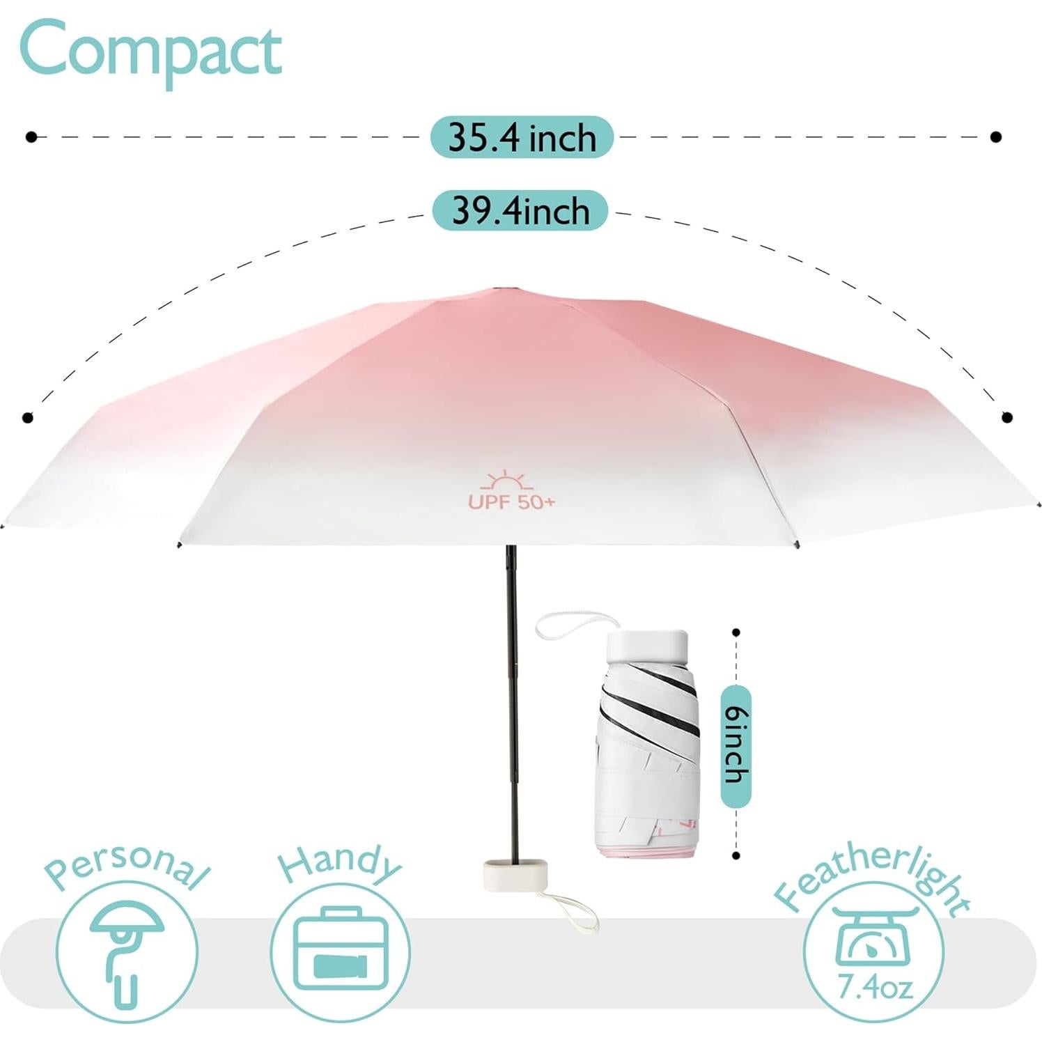 Paraguas Mini Compacto ViddVoom Negro UV Ligero 210g