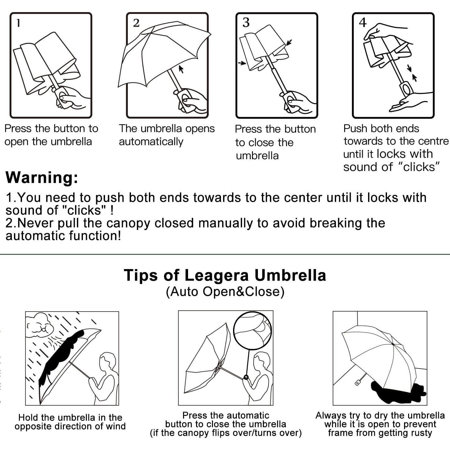 Paraguas Compacto Automático LEAGERA 102.9 cm Plegable para Mujer