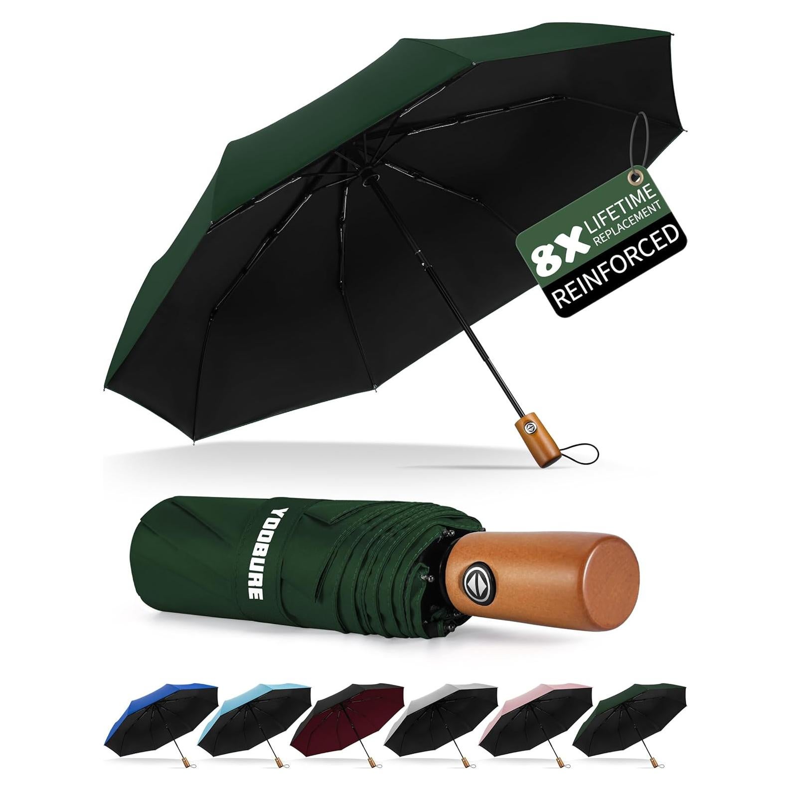 Paraguas Automático Yoobure Verde Oscuro 117.82 cm a Prueba de Viento