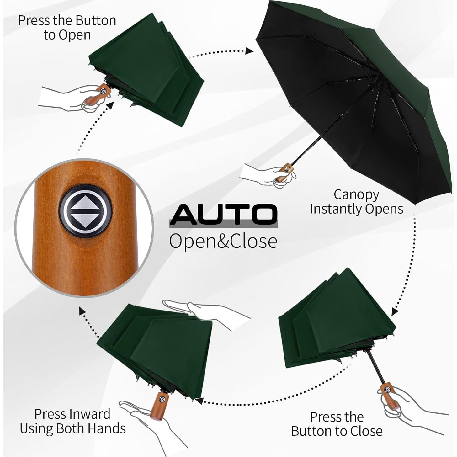 Paraguas Automático Yoobure Verde Oscuro 117.82 cm a Prueba de Viento