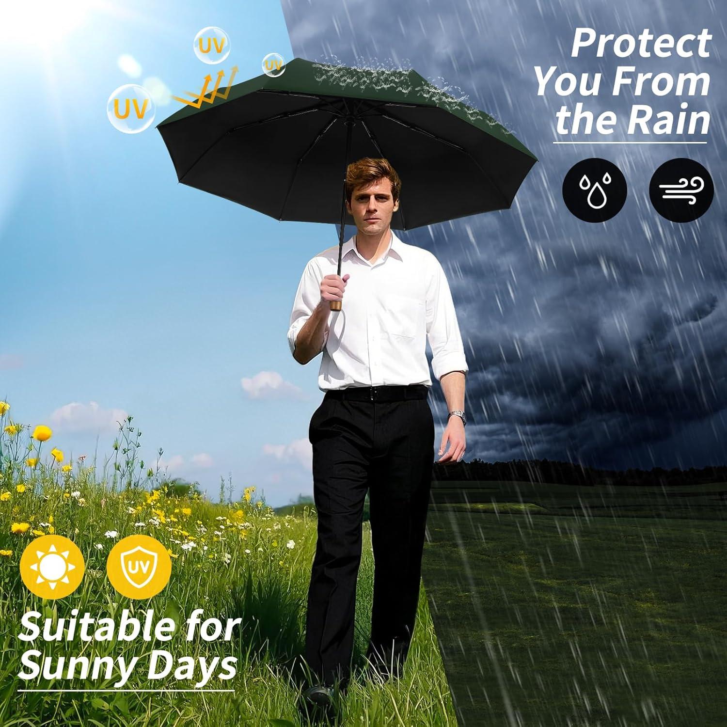 Paraguas Automático Yoobure Verde Oscuro 117.82 cm a Prueba de Viento