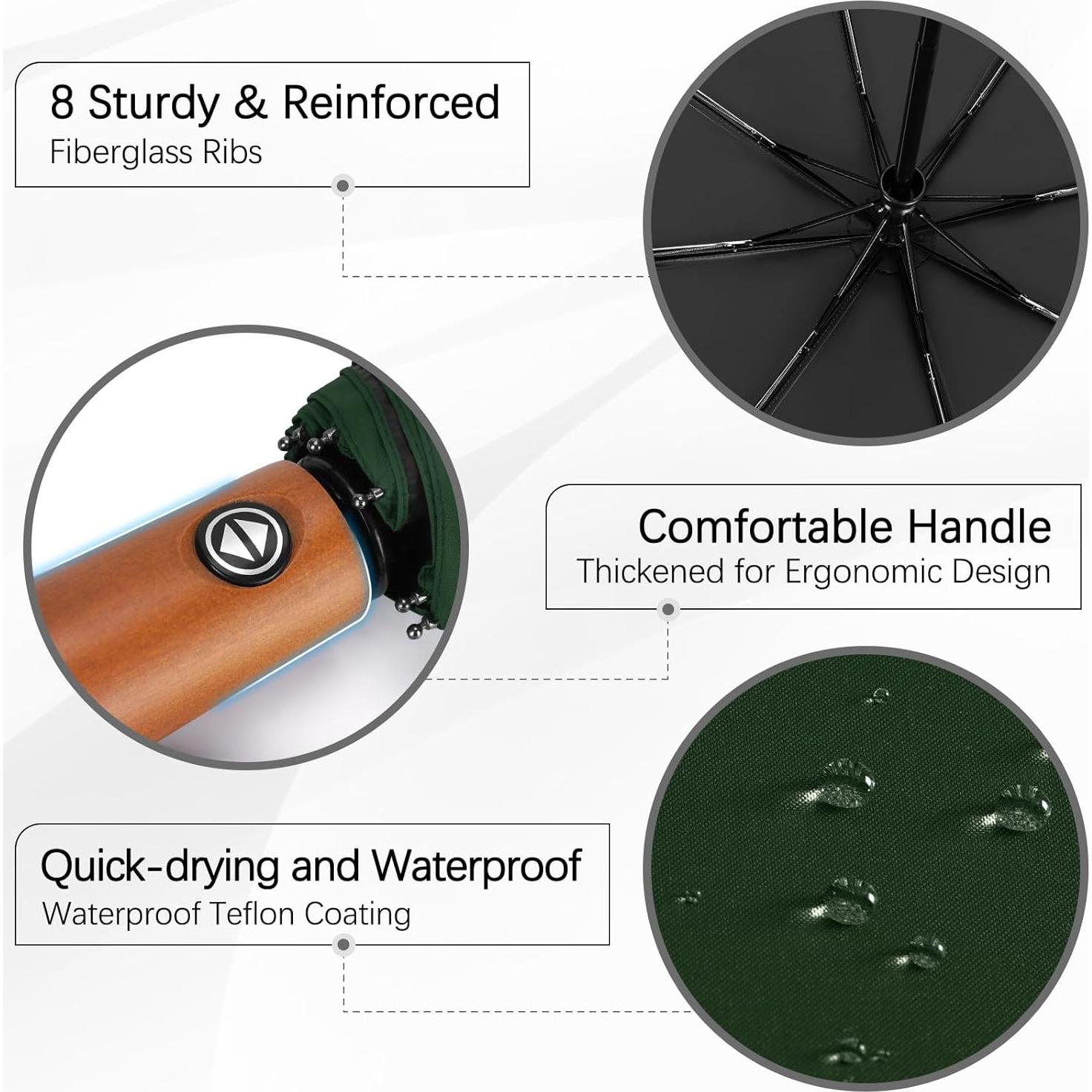 Paraguas Automático Yoobure Verde Oscuro 117.82 cm a Prueba de Viento