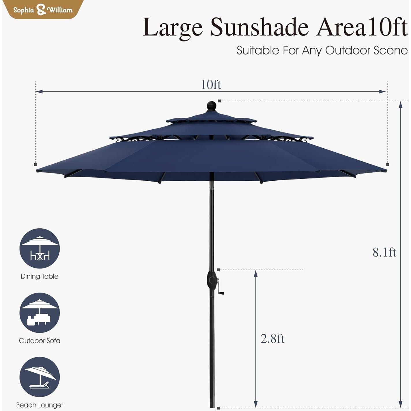 Paraguas de Patio Sophia & William 3 Niveles 3.05m Auto-inclinación