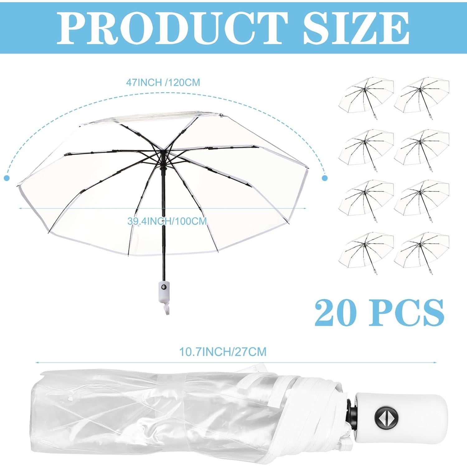 Juego de 20 Paraguas Transparentes Automáticos 106 cm Livianos
