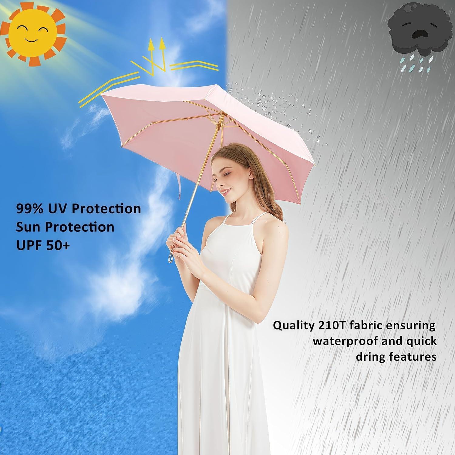 Paraguas de Viaje Compacto BAODINI Rosa con Protección UV