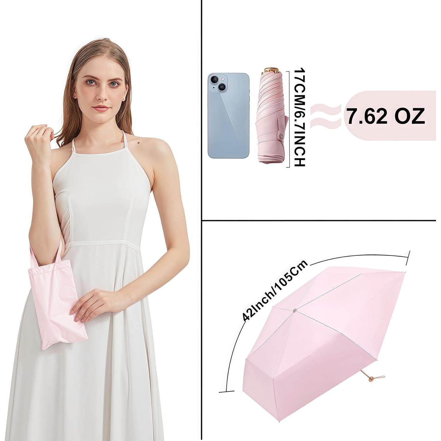 Paraguas de Viaje Compacto BAODINI Rosa con Protección UV