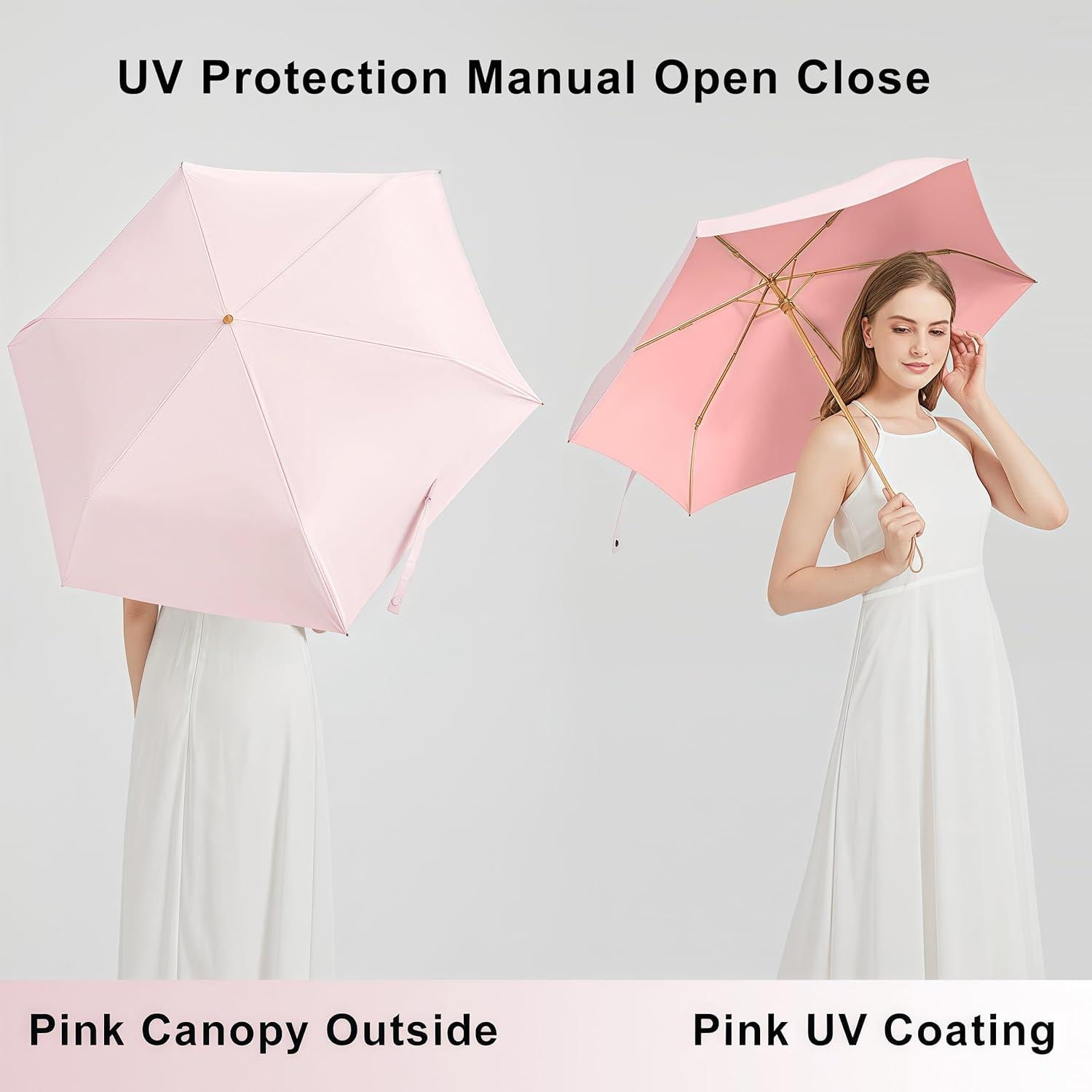 Paraguas de Viaje Compacto BAODINI Rosa con Protección UV