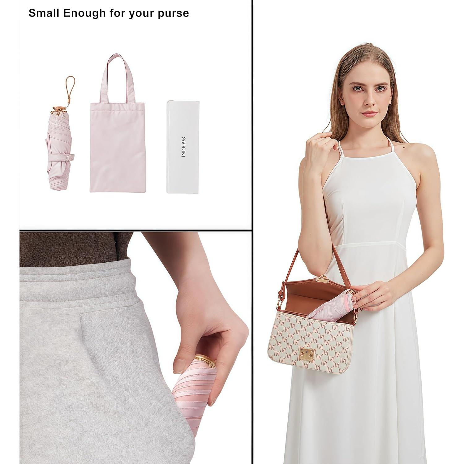 Paraguas de Viaje Compacto BAODINI Rosa con Protección UV