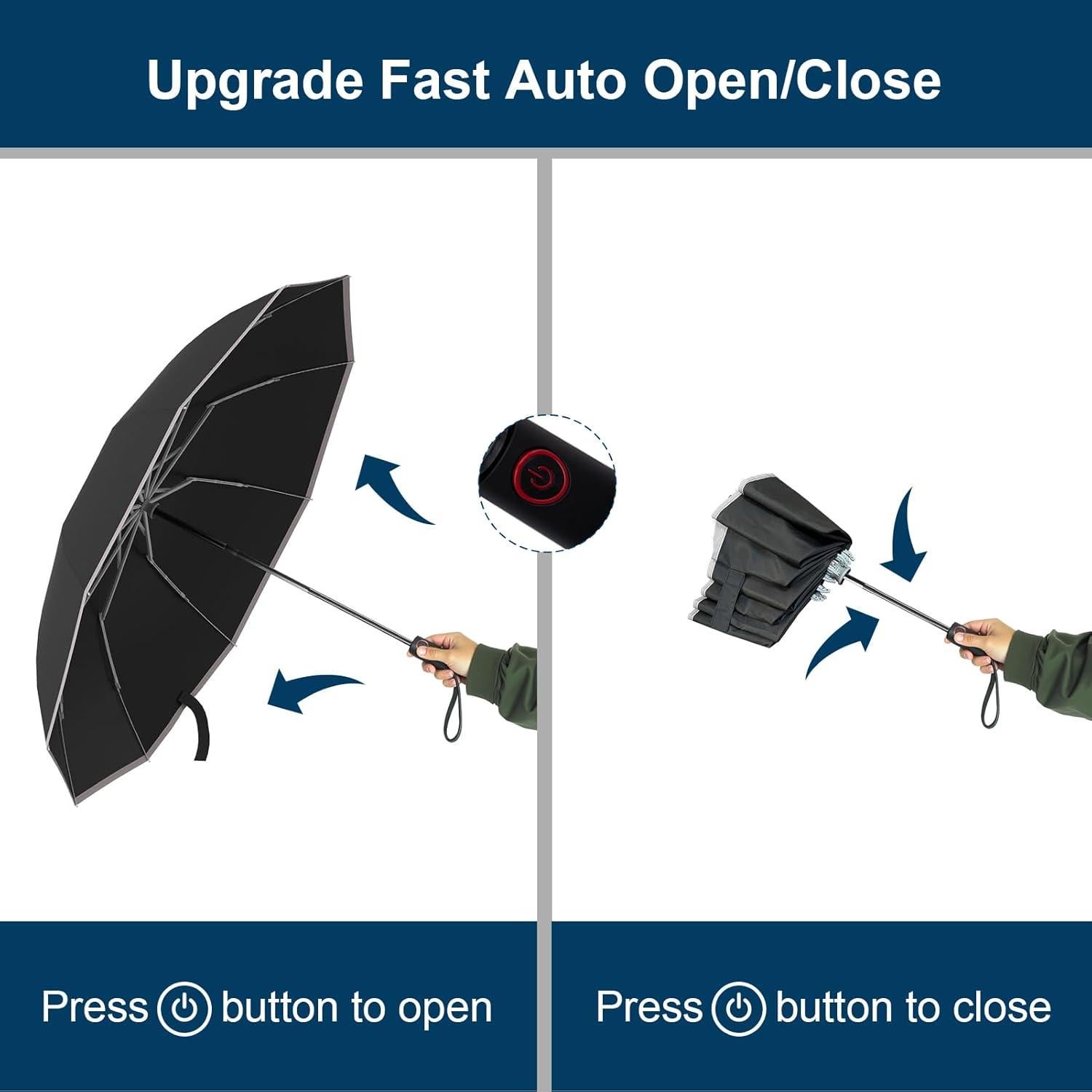 Paraguas Invertido Automático Rappeo10 con Tiras Reflectantes