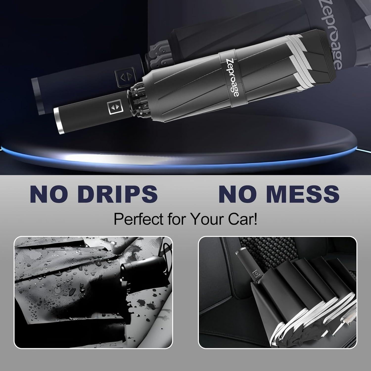 Paraguas Invertido UPF 50+ Negro Automático a Prueba de Viento