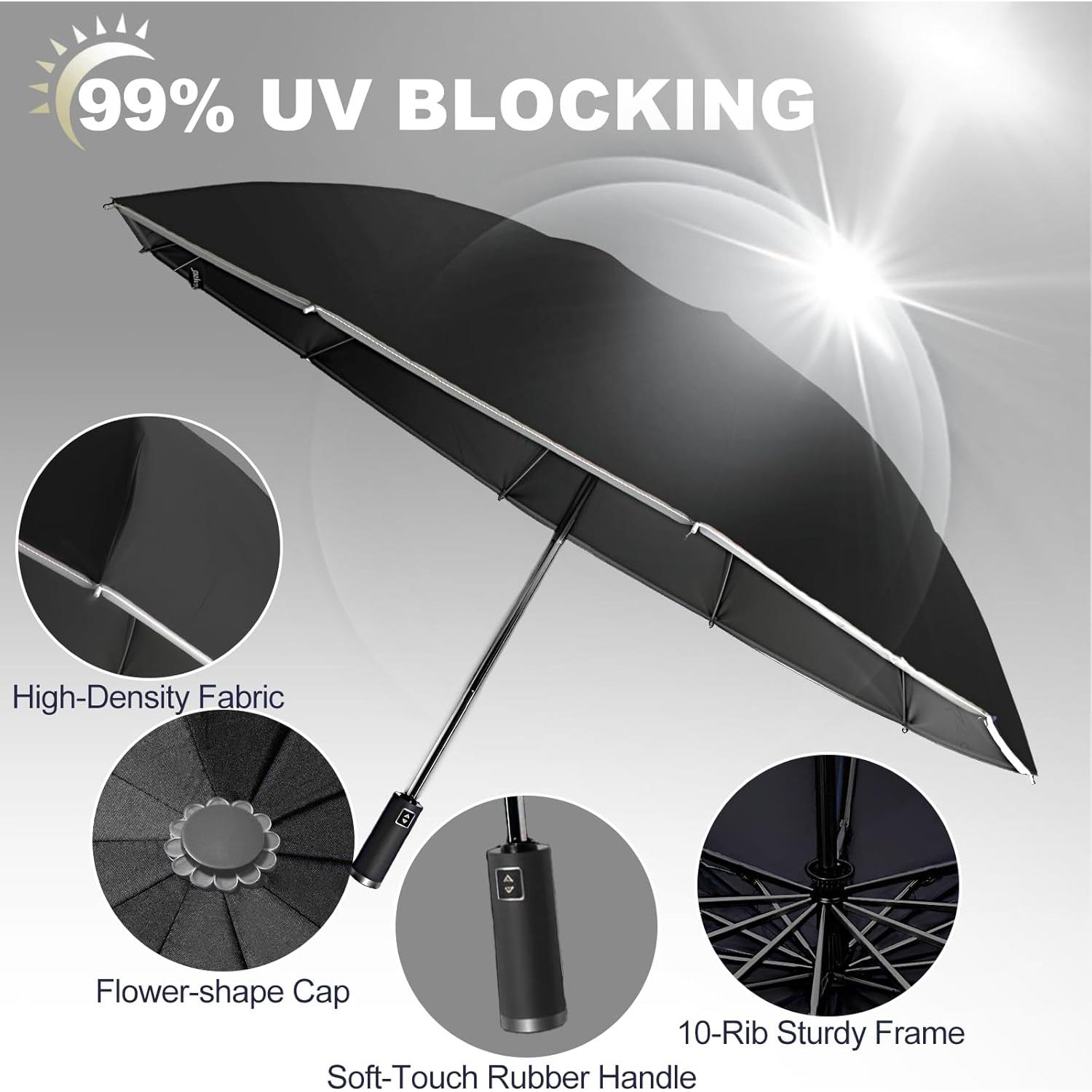 Paraguas Invertido UPF 50+ Negro Automático a Prueba de Viento