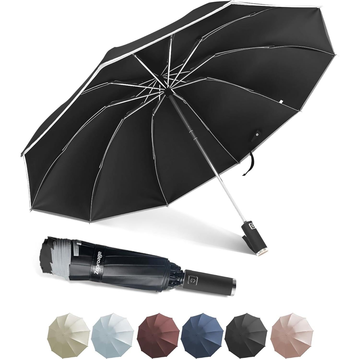 Paraguas Invertido UPF 50+ Negro Automático a Prueba de Viento
