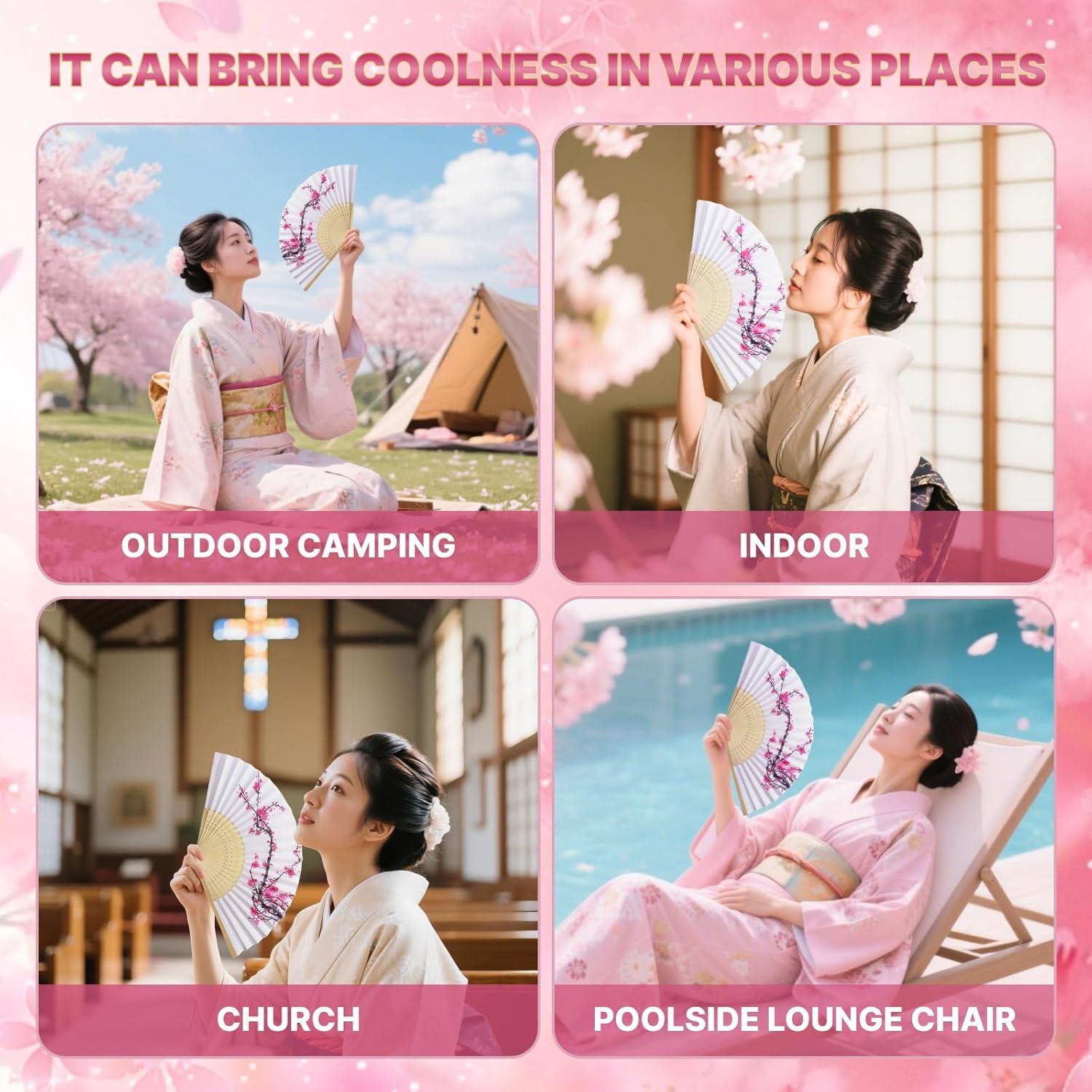 12 Abanicos Plegables de Papel Flor de Cerezo LEFTSTARER