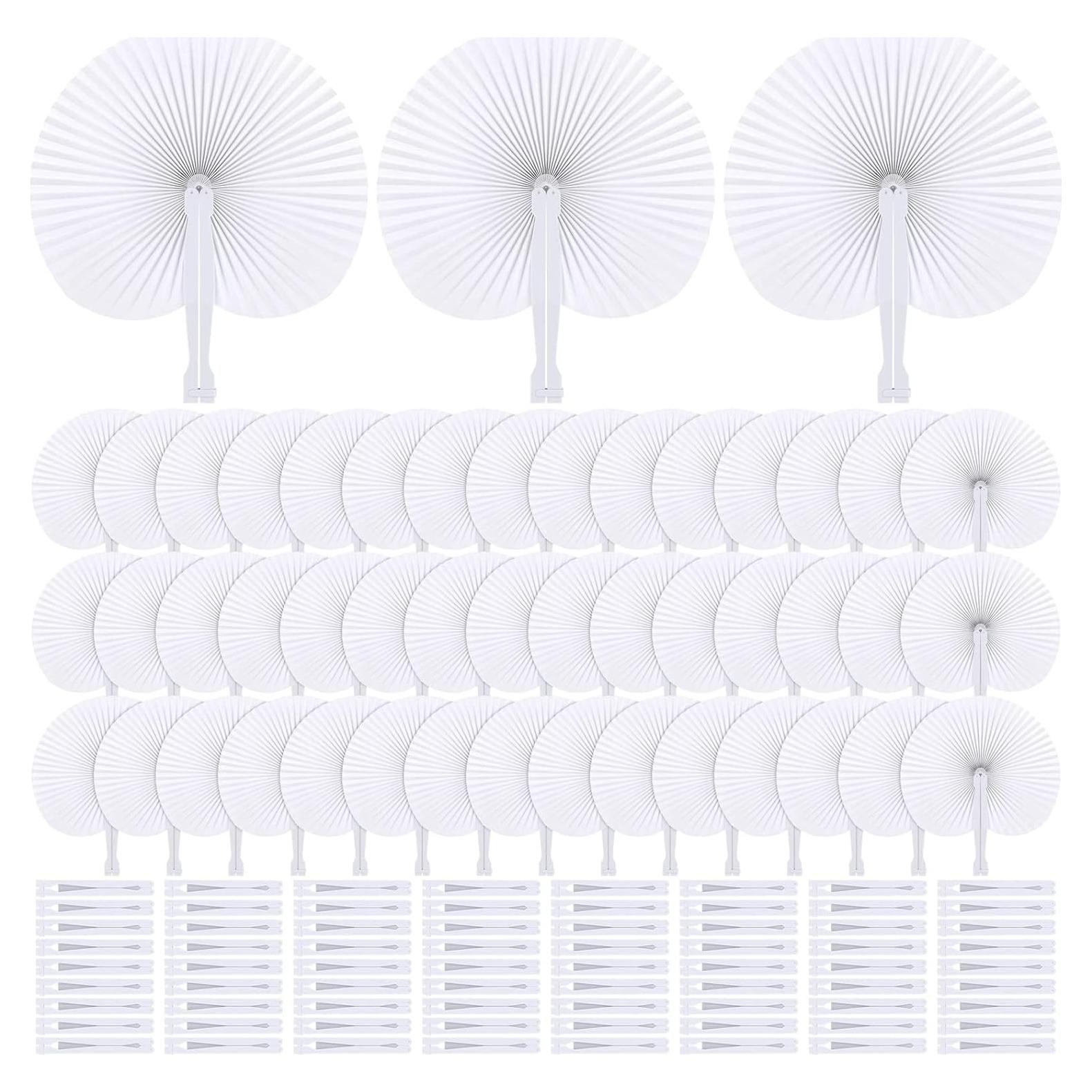Aodaer 100 Abanicos de Papel Plegables Blancos 22.7 cm