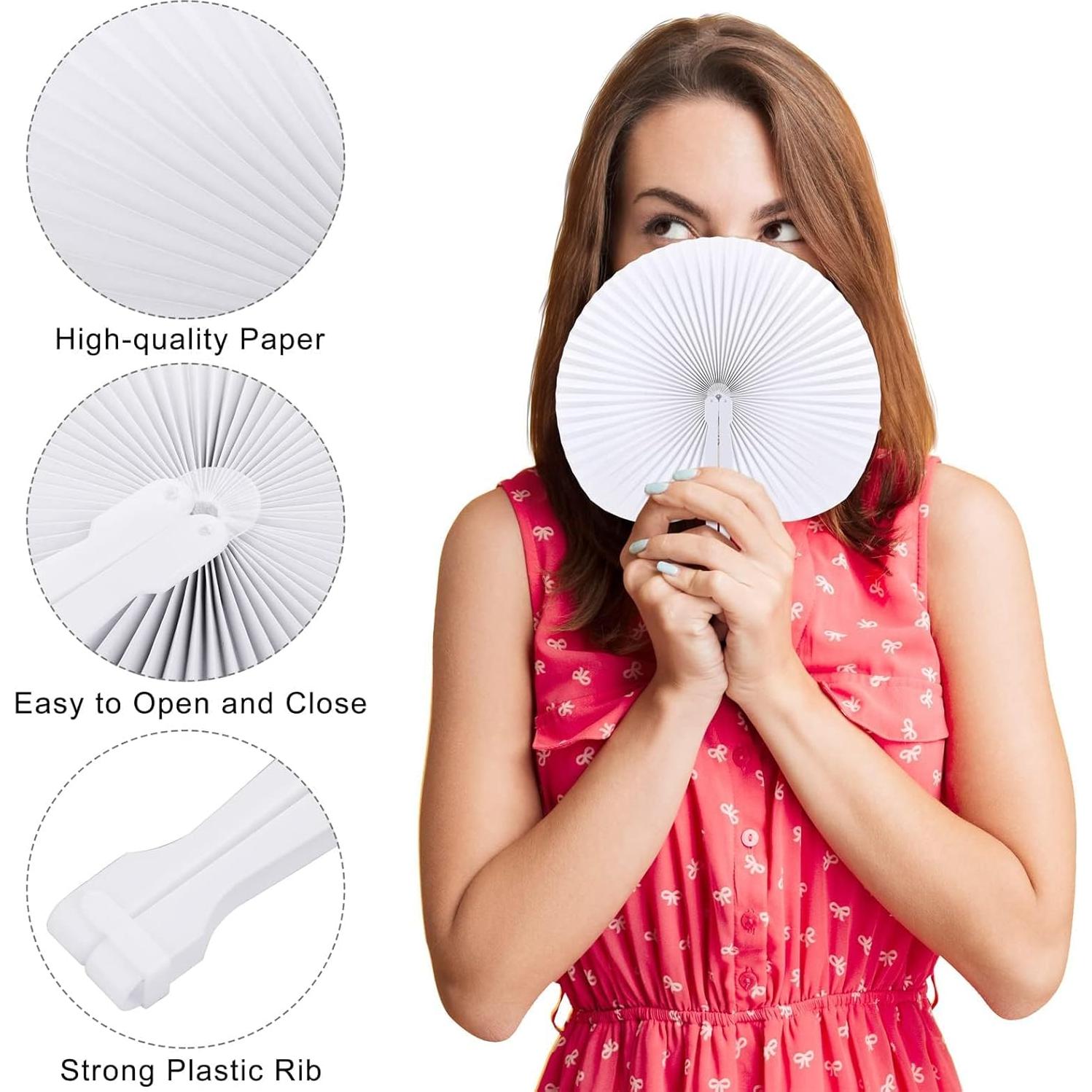 Aodaer 100 Abanicos de Papel Plegables Blancos 22.7 cm