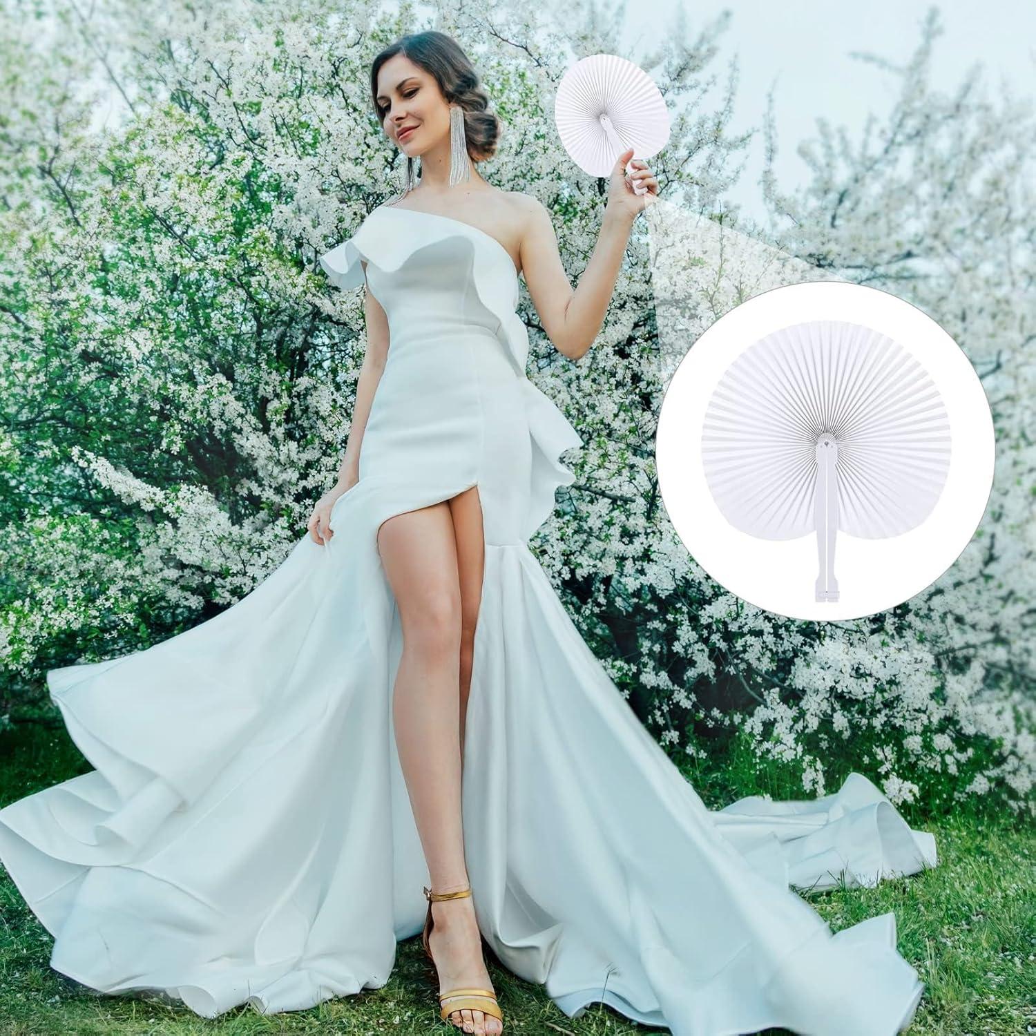 Aodaer 100 Abanicos de Papel Plegables Blancos 22.7 cm