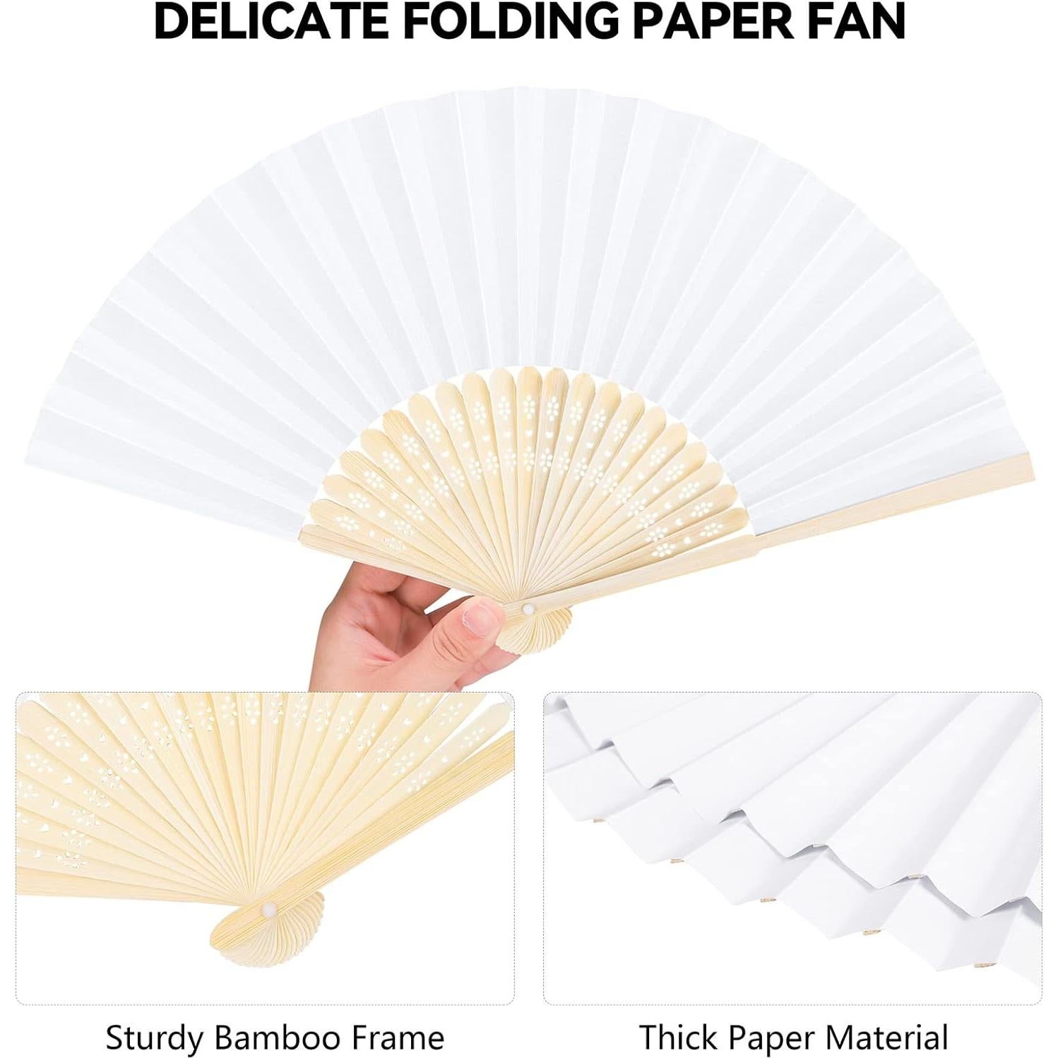 Aneco 24 Abanicos Plegables de Papel y Bambú Blanco 21 cm