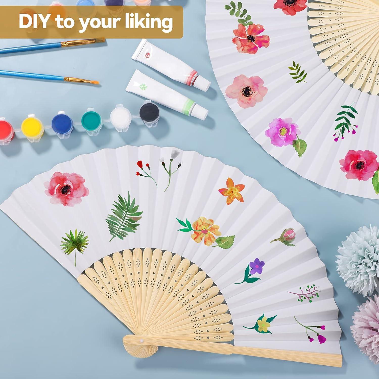 Aneco 24 Abanicos Plegables de Papel y Bambú Blanco 21 cm