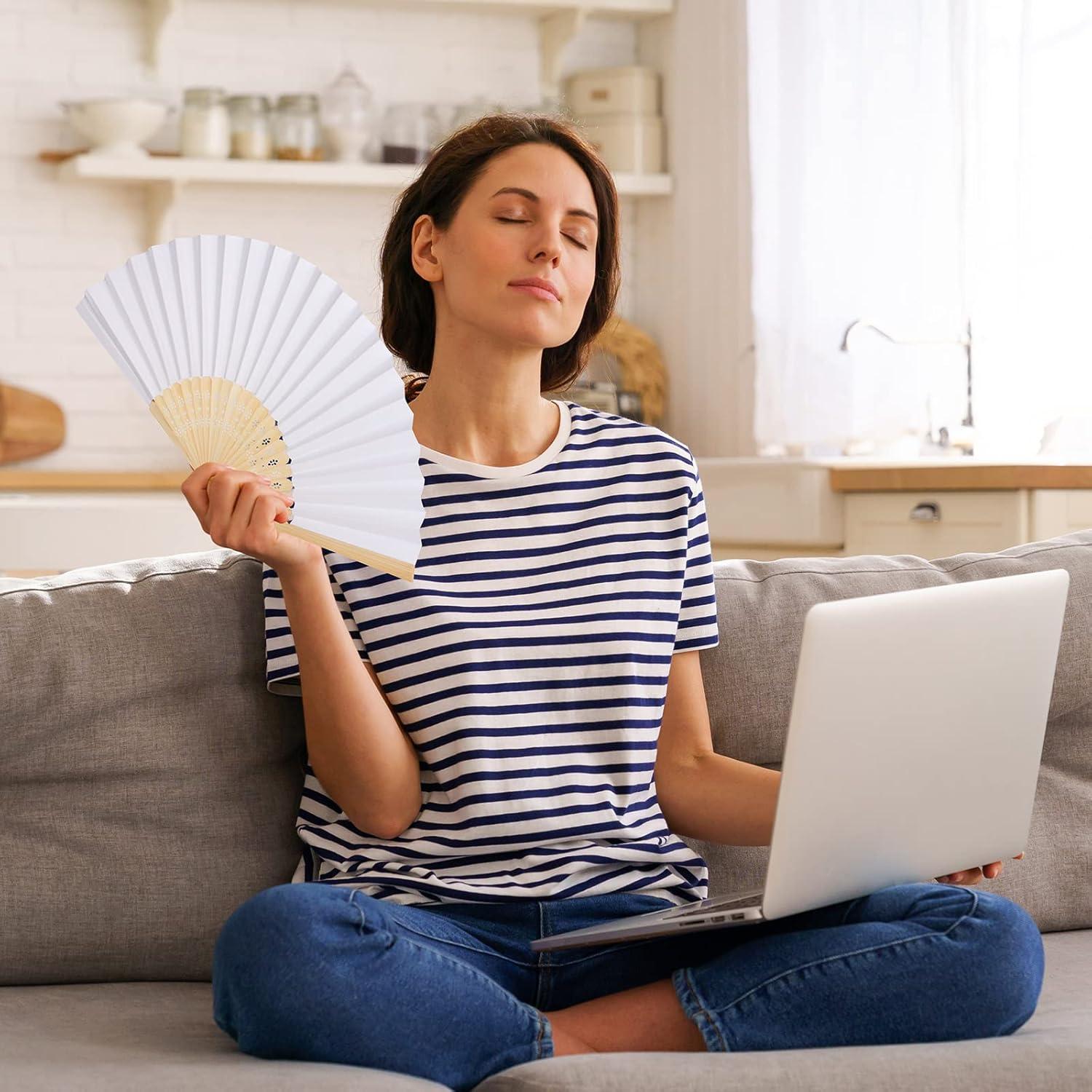 Aneco 24 Abanicos Plegables de Papel y Bambú Blanco 21 cm